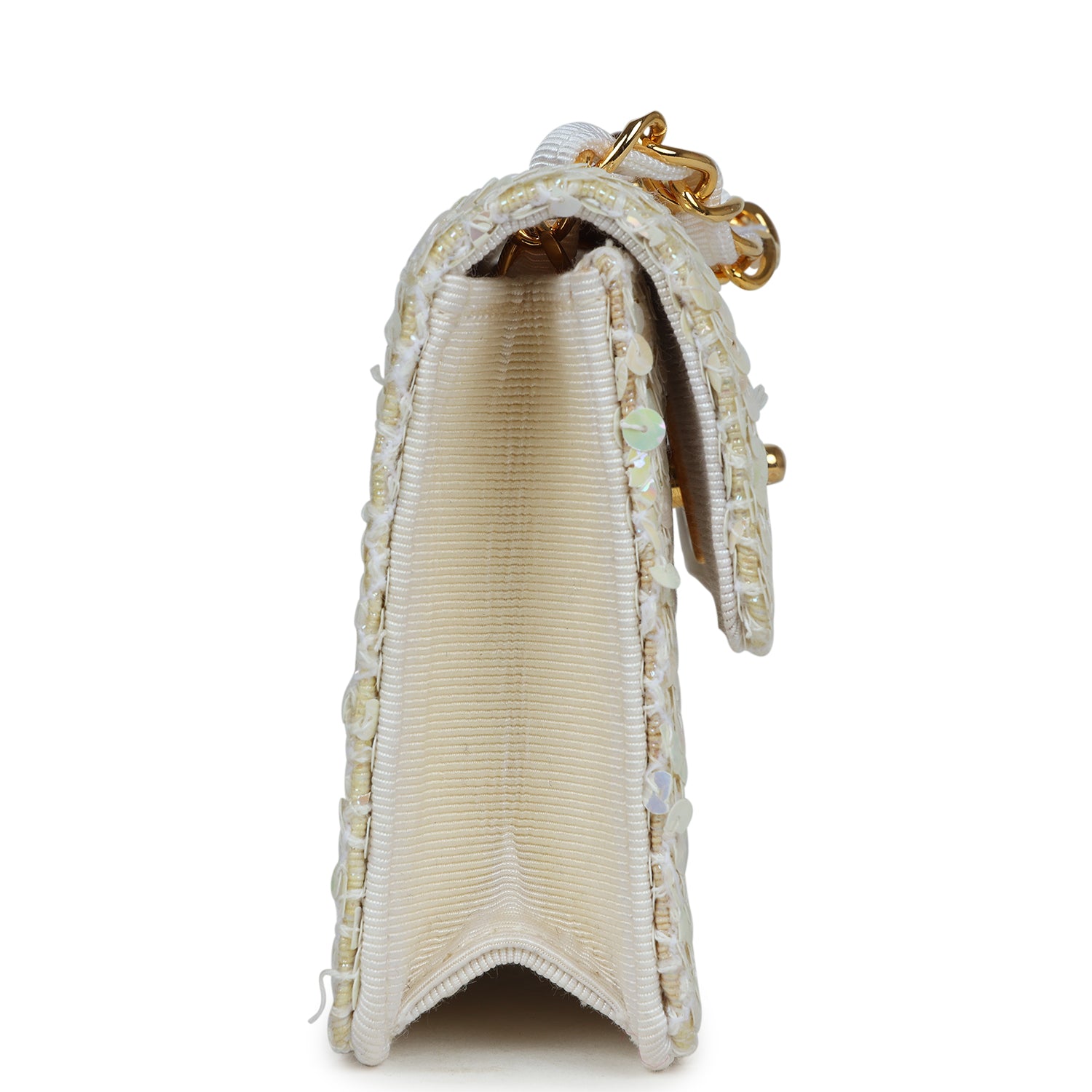 Chanel Vintage Micro Half Flap Iridescent Ivory Sequin Gold Hardware