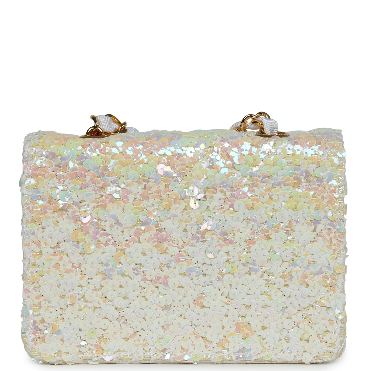 Chanel Vintage Micro Half Flap Iridescent Ivory Sequin Gold Hardware
