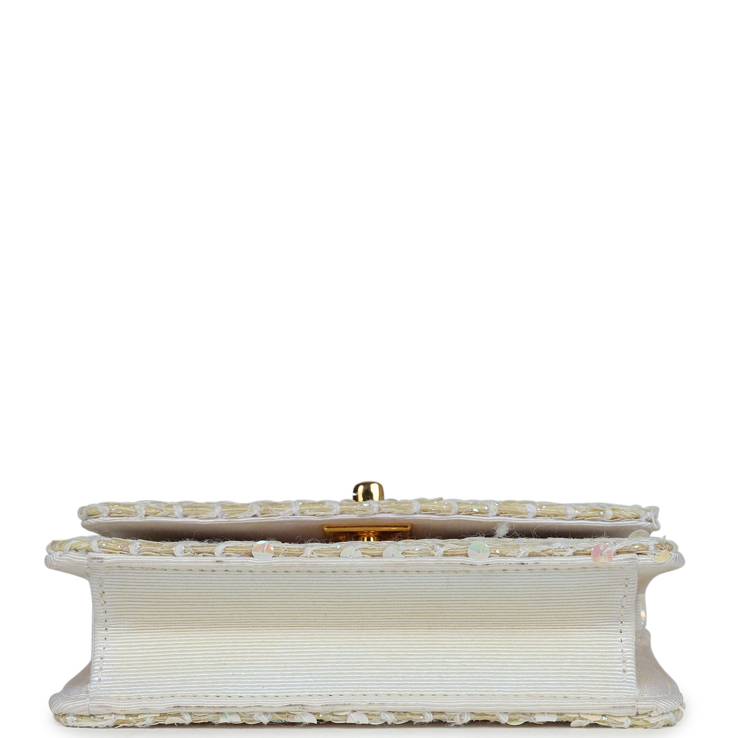 Chanel Vintage Micro Half Flap Iridescent Ivory Sequin Gold Hardware