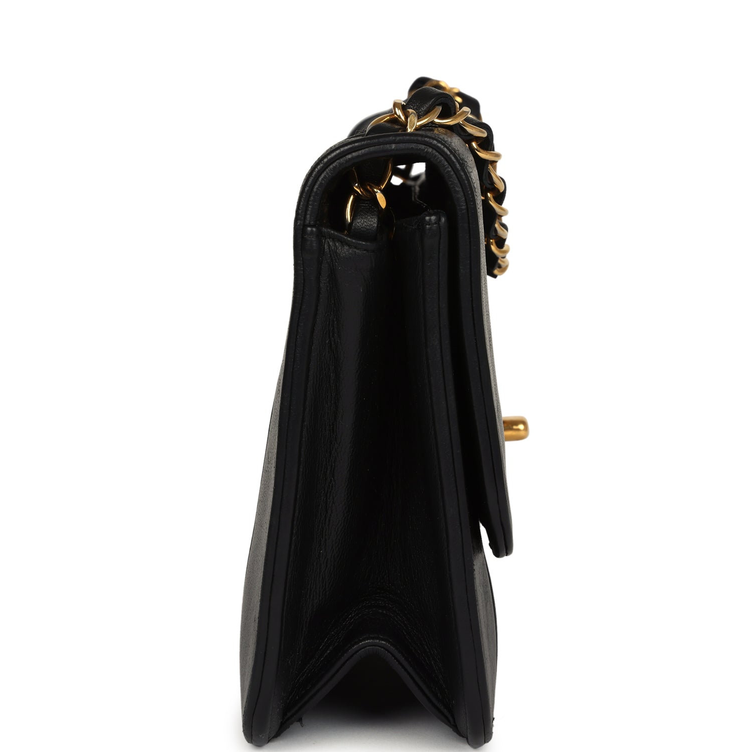 Chanel Vintage Vertical Border Flap Bag Black Linen and Lambskin Gold Hardware