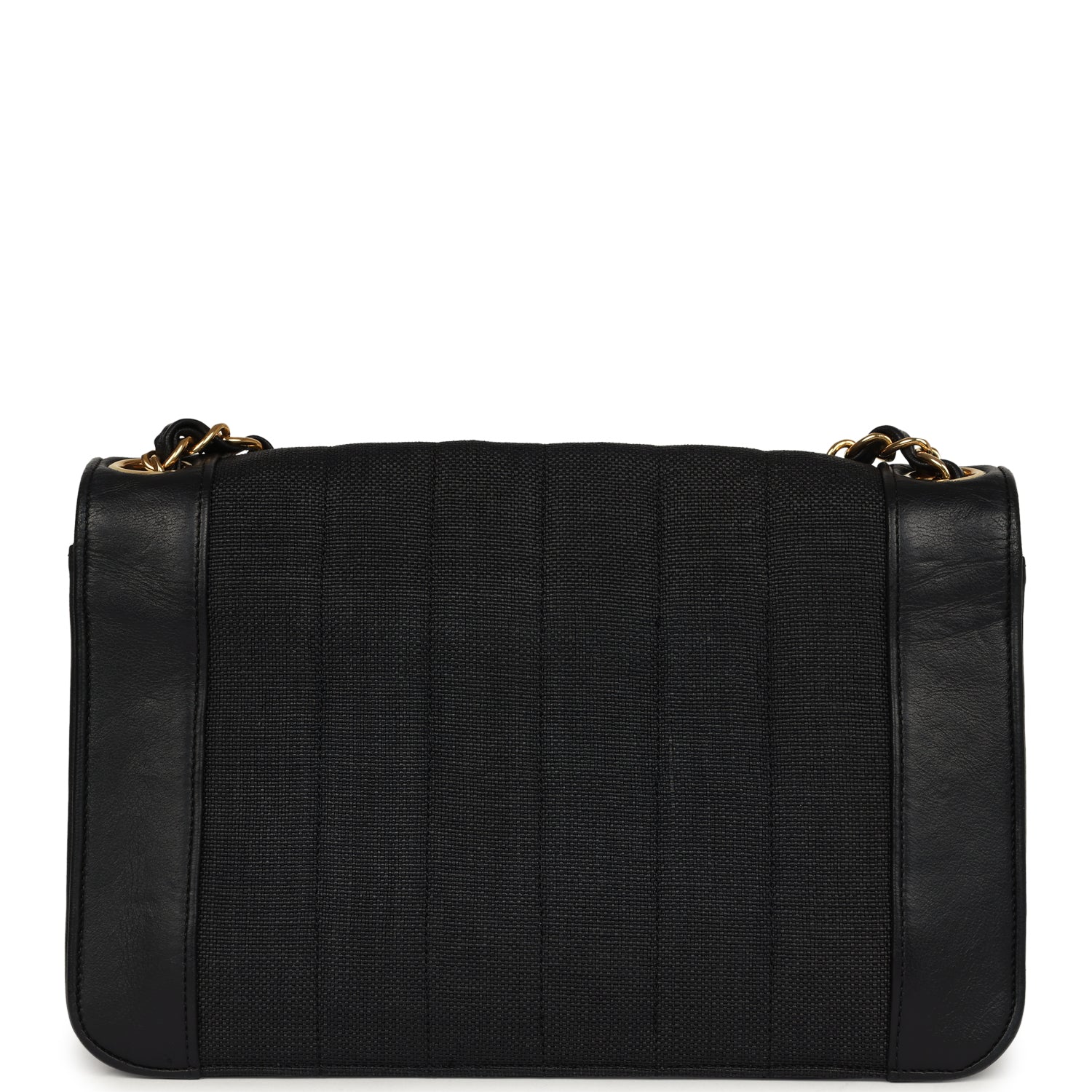Chanel Vintage Vertical Border Flap Bag Black Linen and Lambskin Gold Hardware