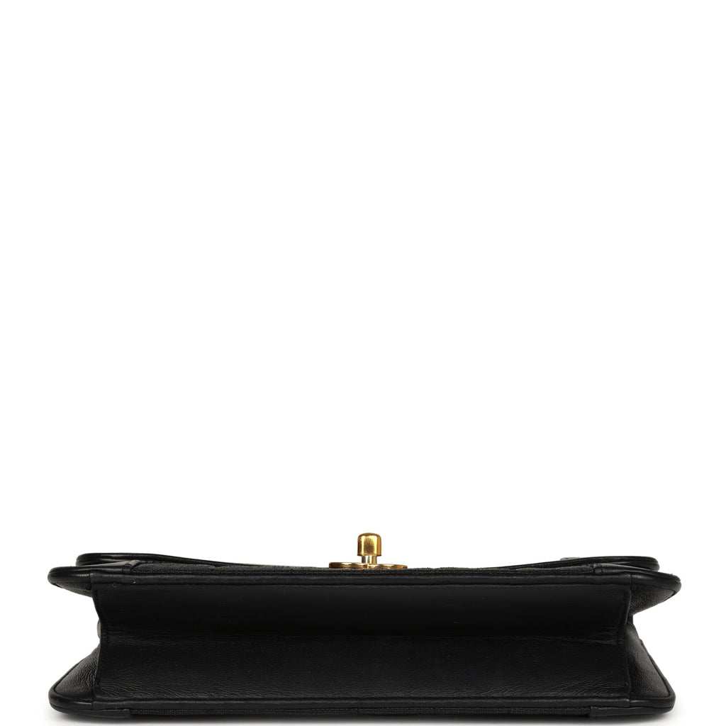 Chanel Vintage Vertical Border Flap Bag Black Linen and Lambskin Gold Hardware