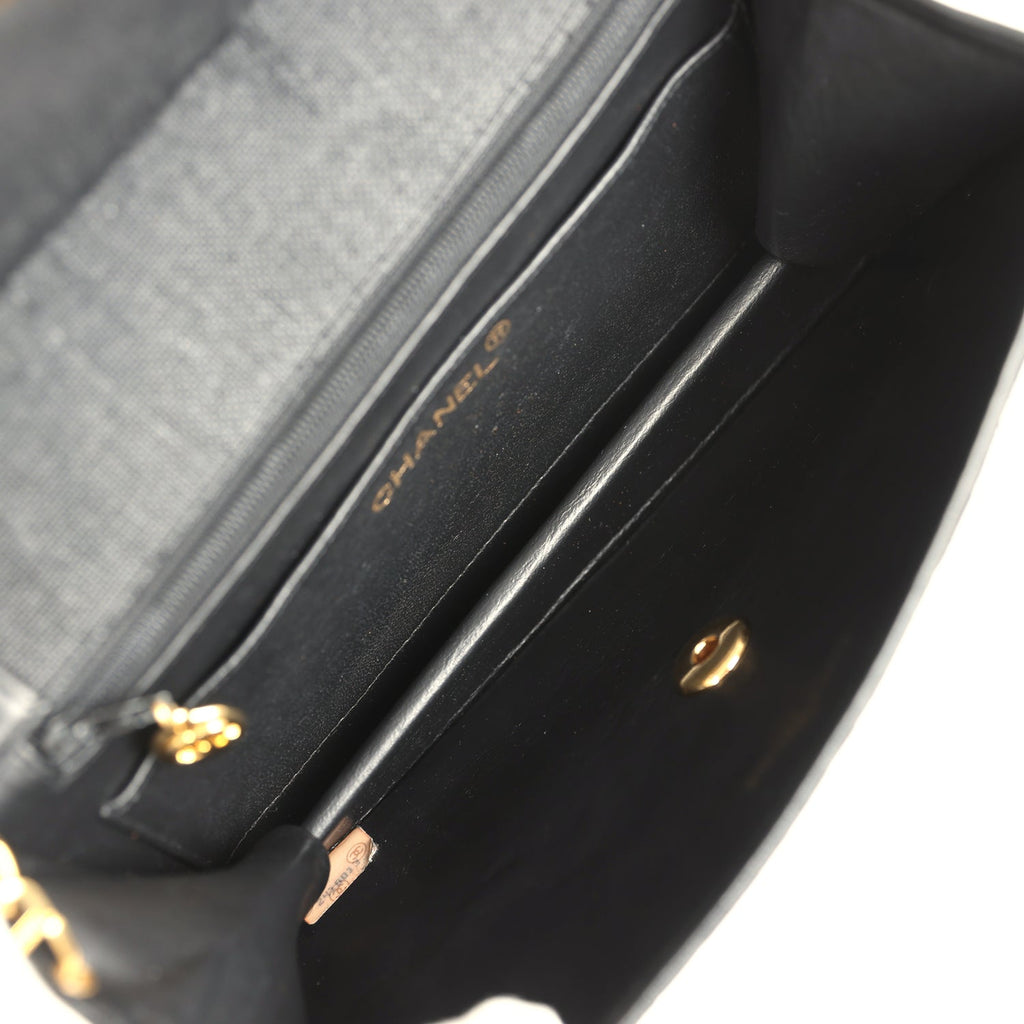 Chanel Vintage Vertical Border Flap Bag Black Linen and Lambskin Gold Hardware