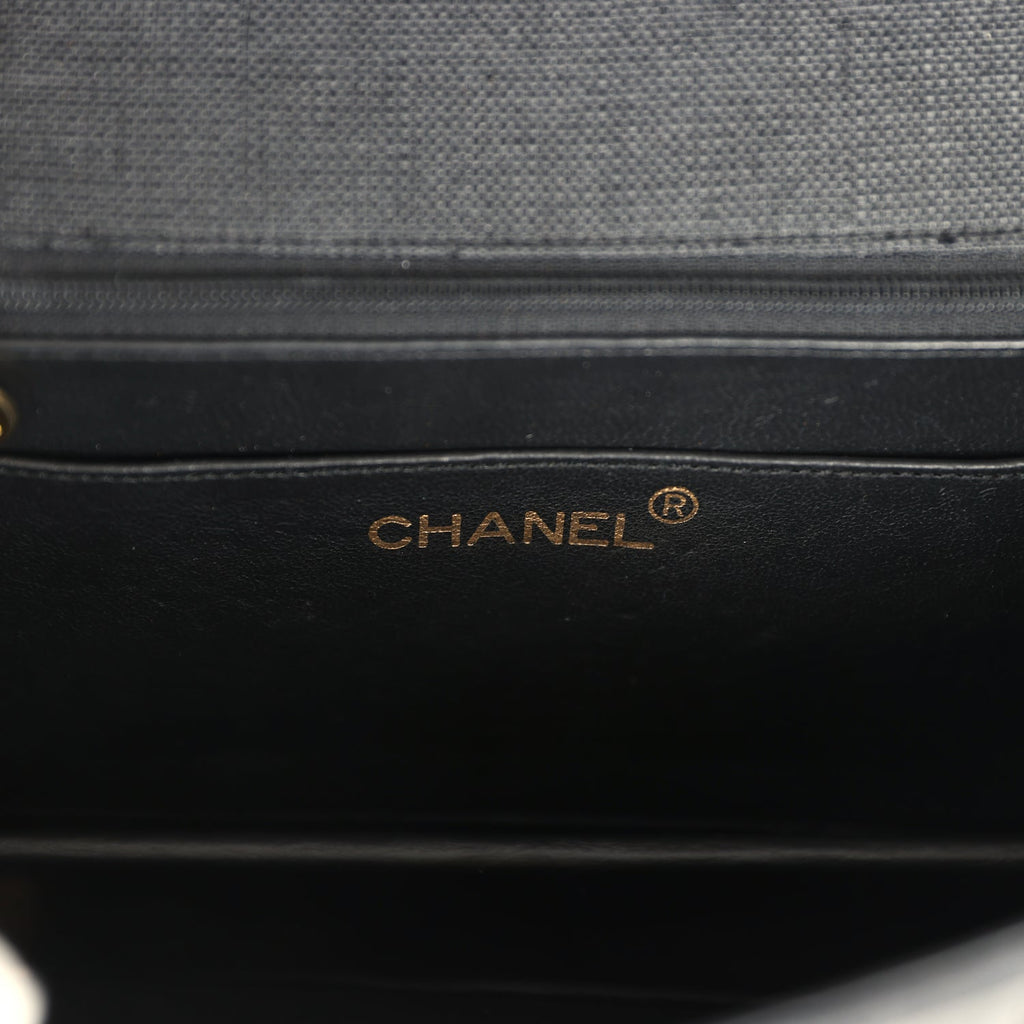 Chanel Vintage Vertical Border Flap Bag Black Linen and Lambskin Gold Hardware