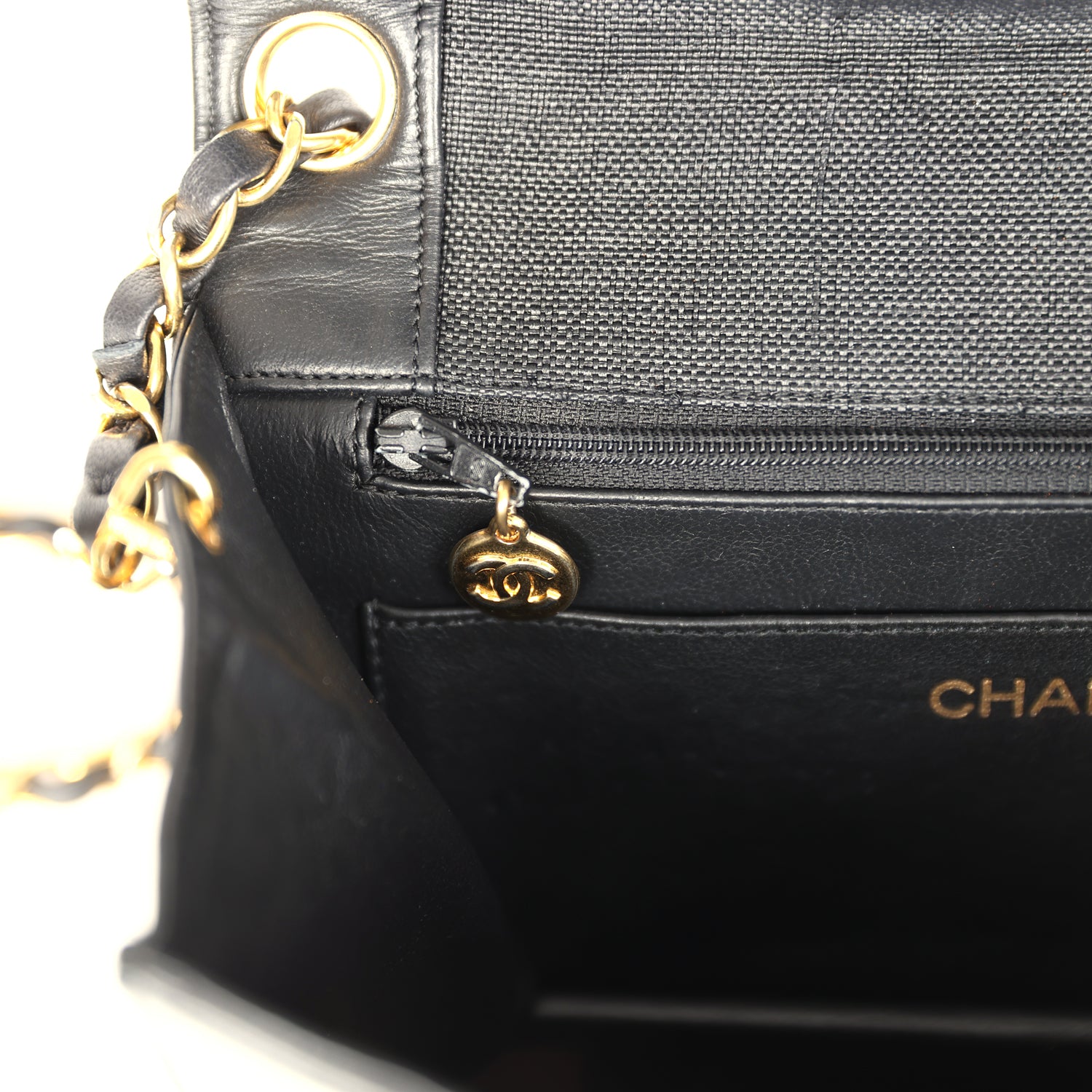 Chanel Vintage Vertical Border Flap Bag Black Linen and Lambskin Gold Hardware