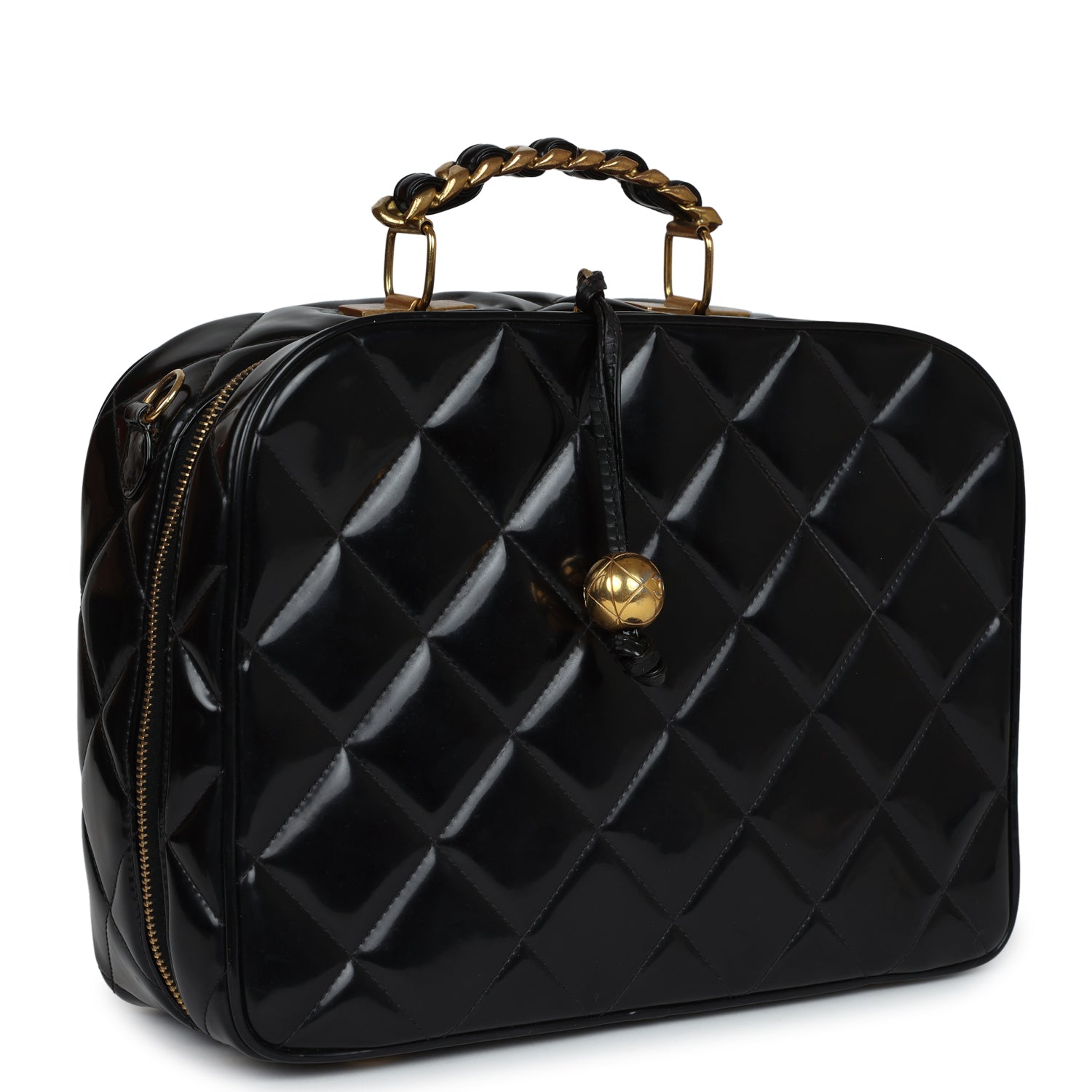 Chanel Vintage Lunchbox Vanity Black Patent Leather Gold Hardware