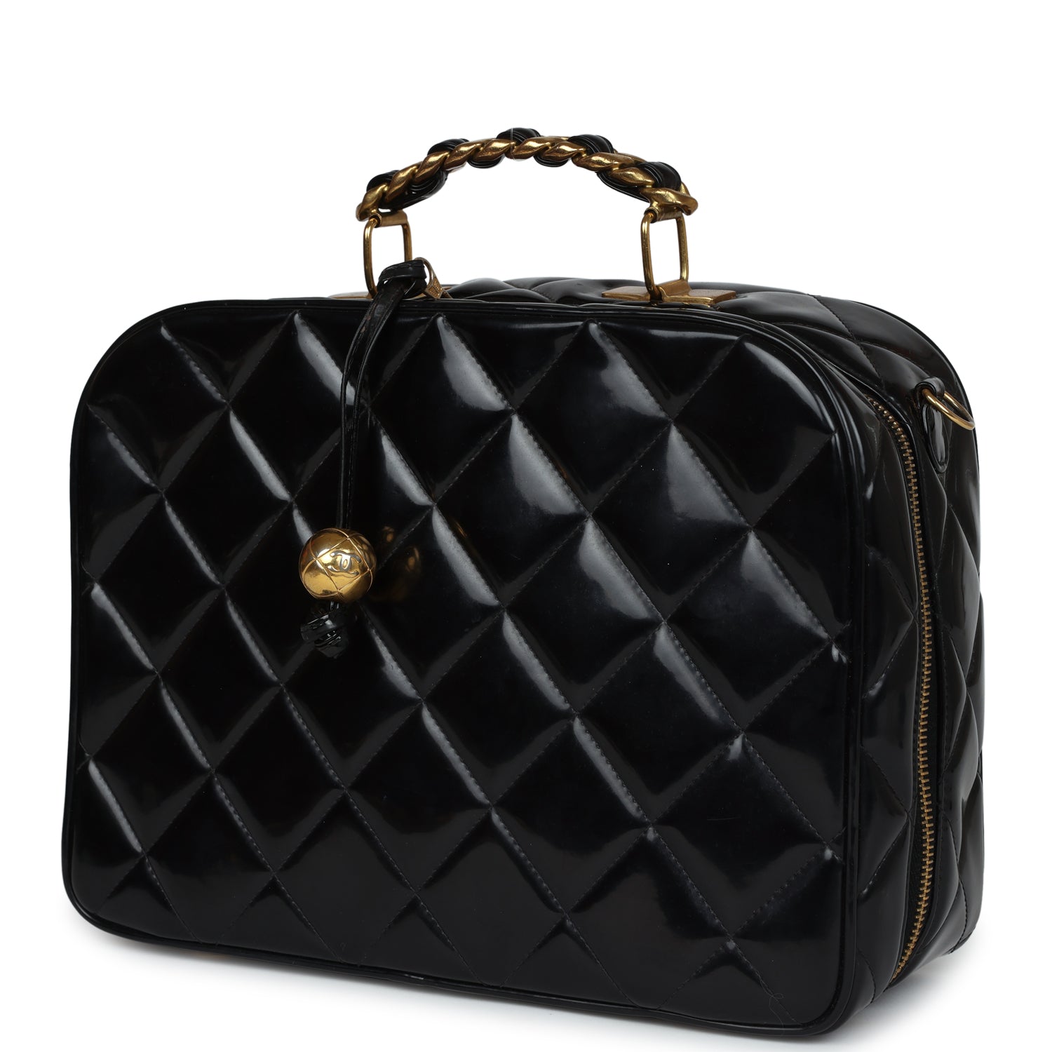 Chanel Vintage Lunchbox Vanity Black Patent Leather Gold Hardware