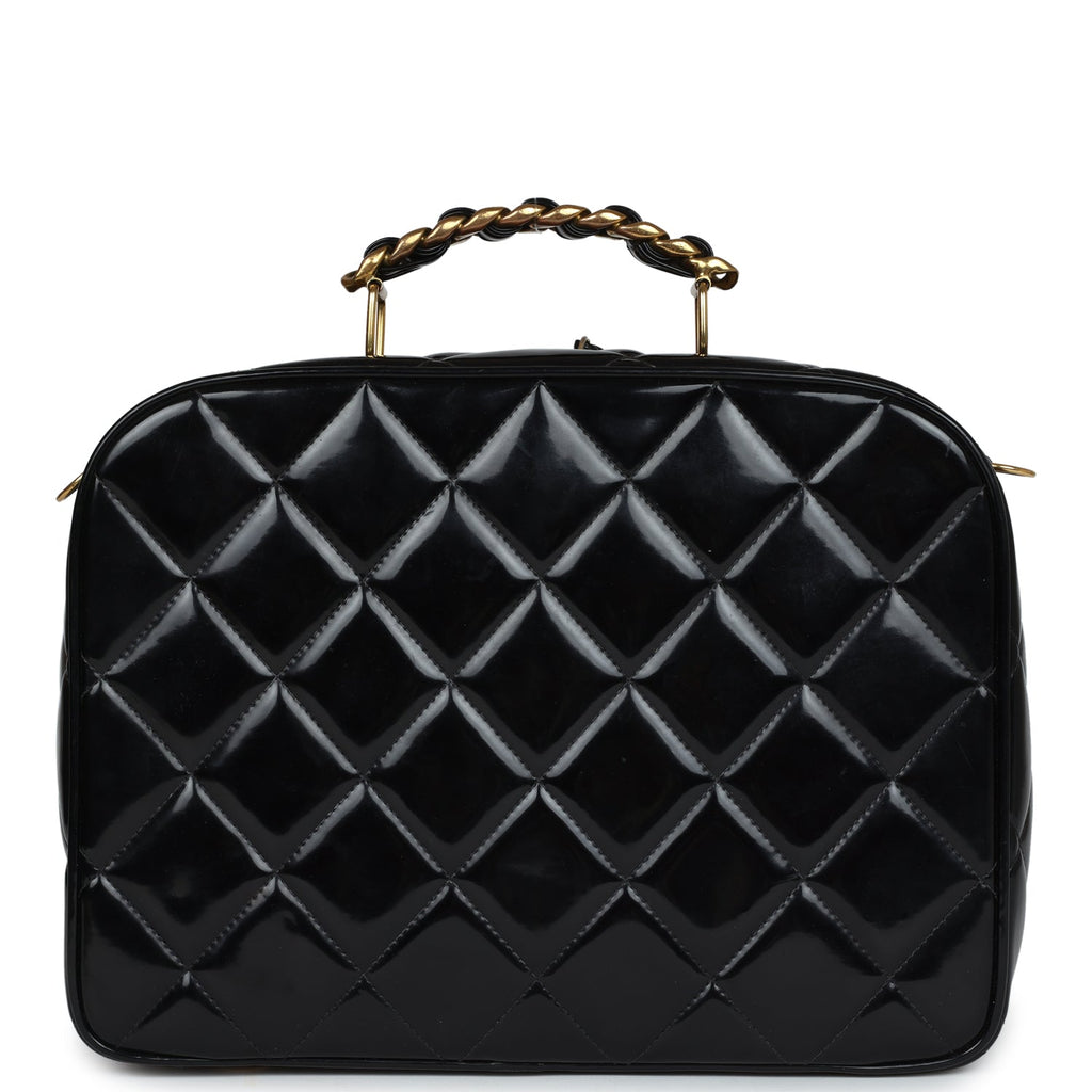 Chanel Vintage Lunchbox Vanity Black Patent Leather Gold Hardware