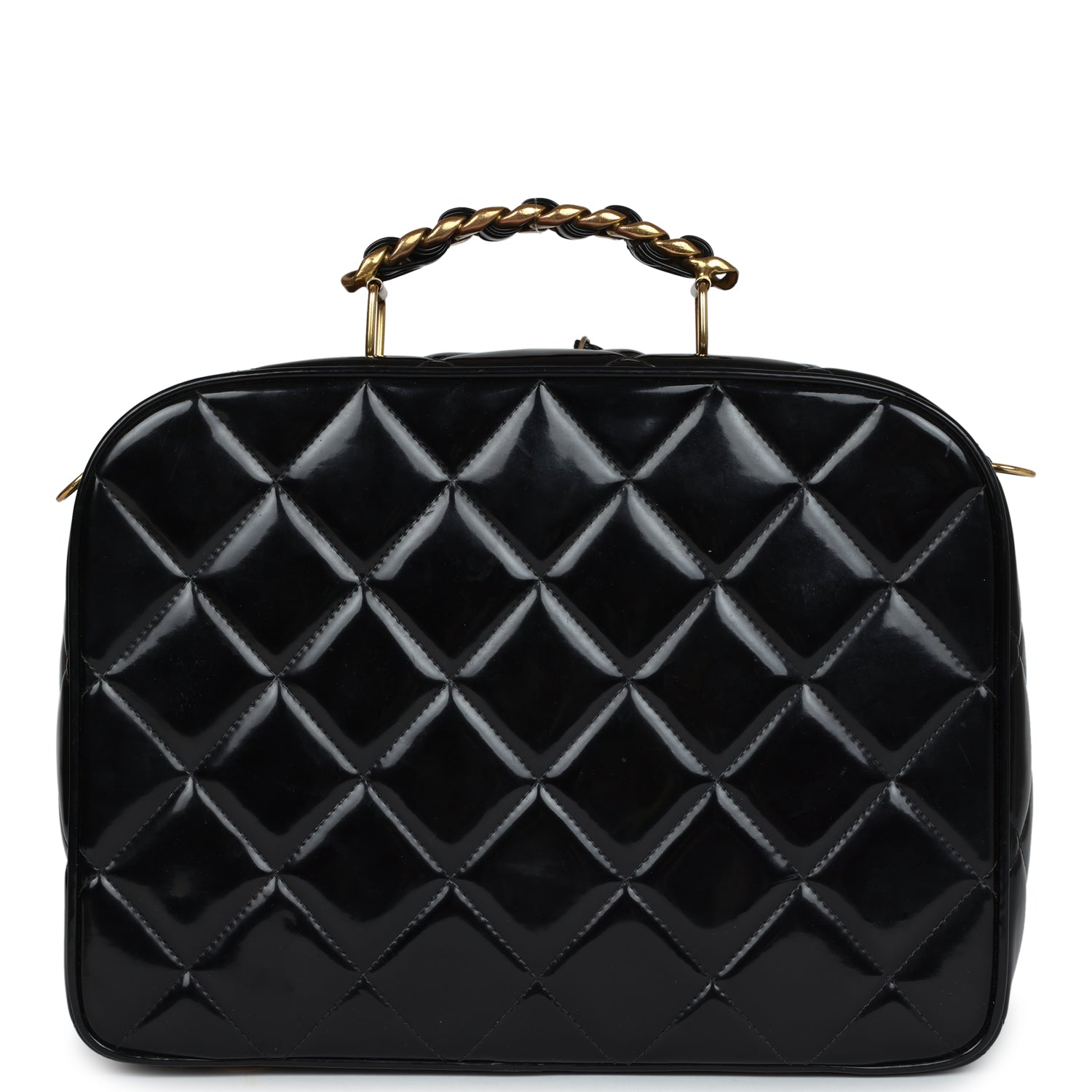 Chanel Vintage Lunchbox Vanity Black Patent Leather Gold Hardware