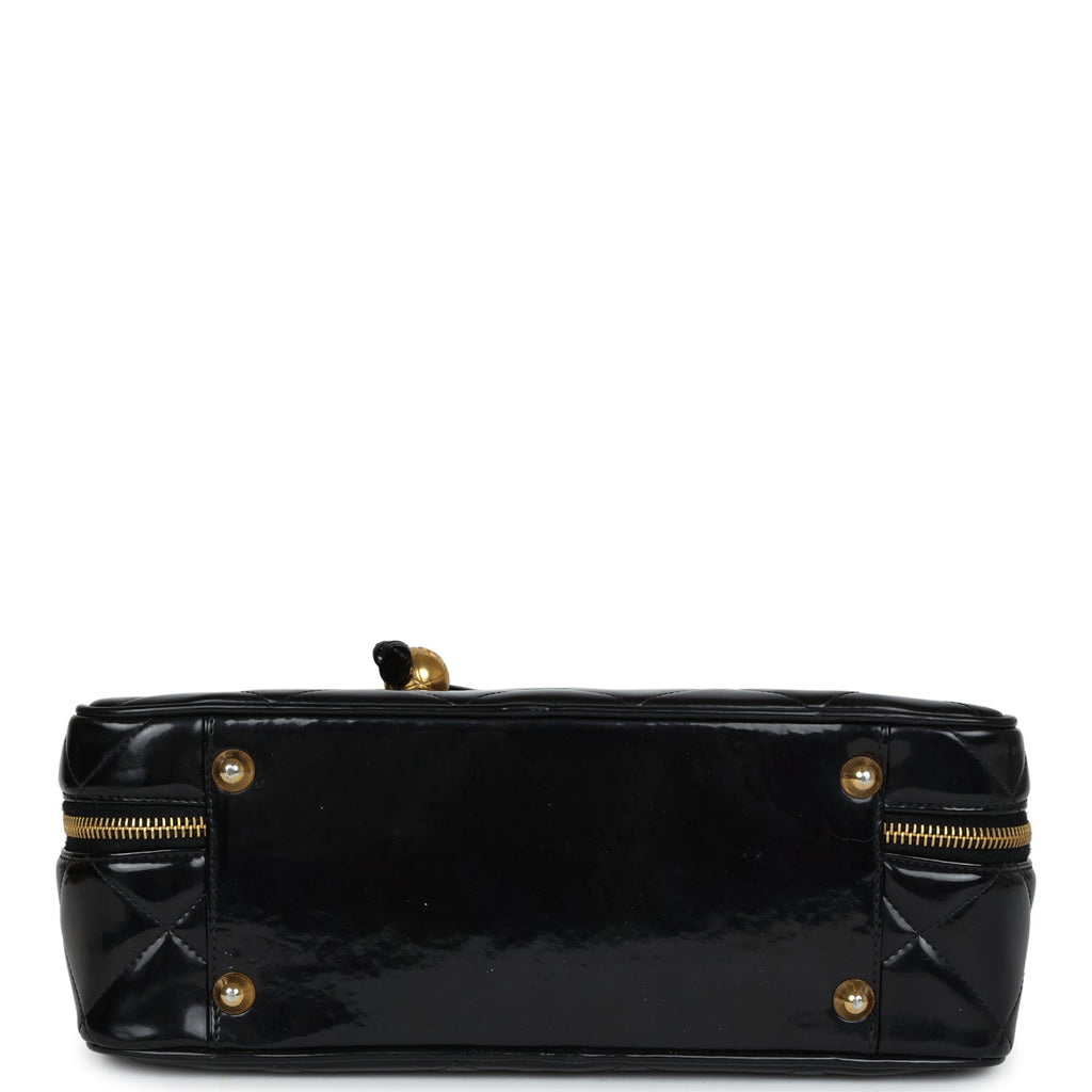Chanel Vintage Lunchbox Vanity Black Patent Leather Gold Hardware