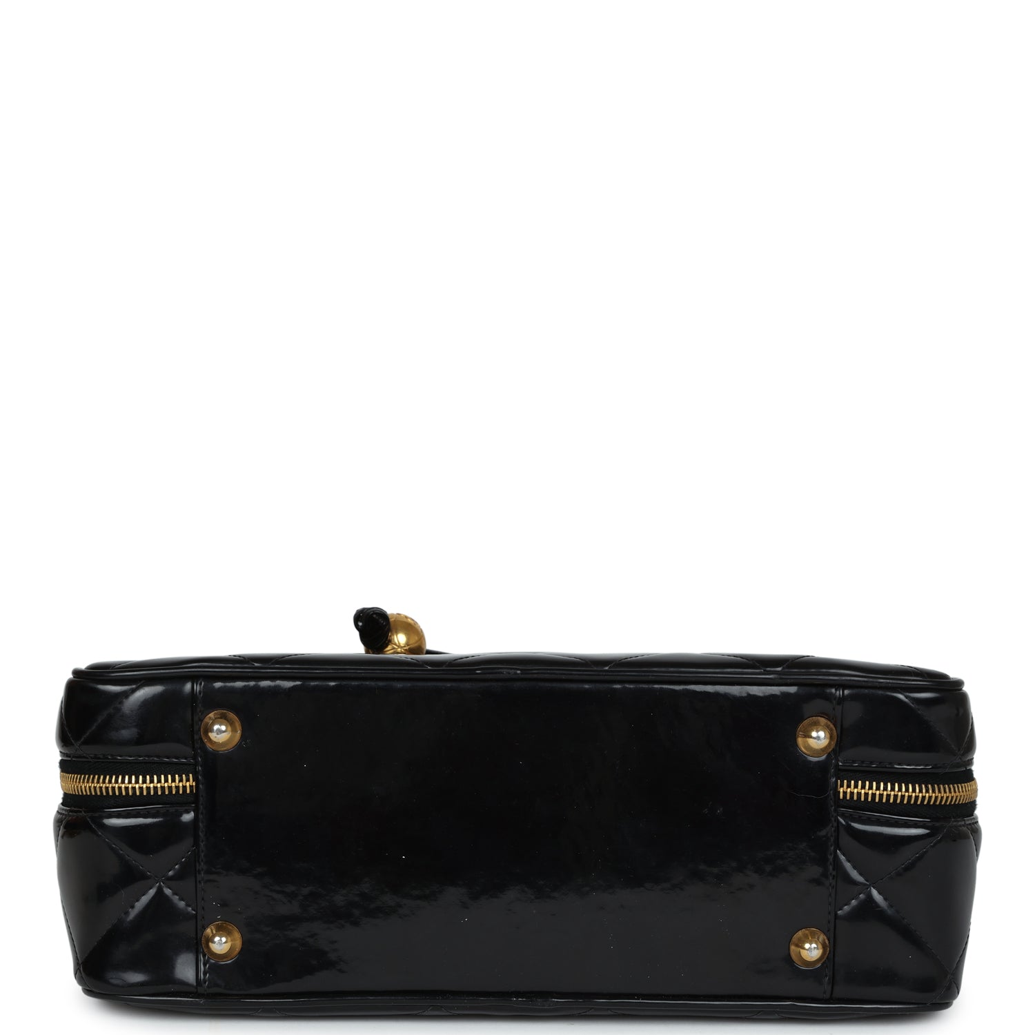 Chanel Vintage Lunchbox Vanity Black Patent Leather Gold Hardware