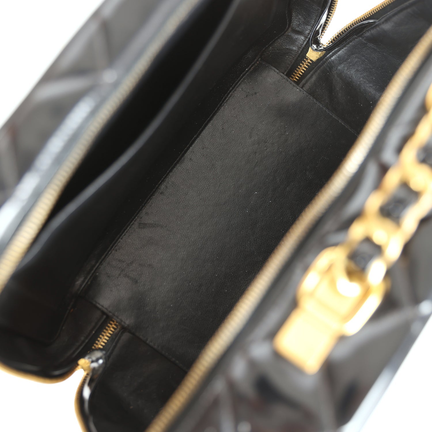 Chanel Vintage Lunchbox Vanity Black Patent Leather Gold Hardware