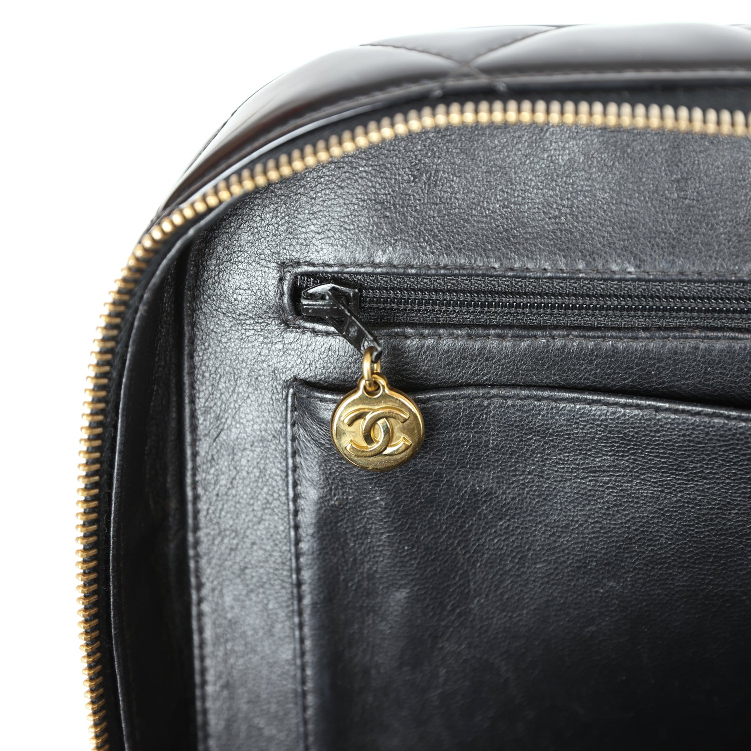 Chanel Vintage Lunchbox Vanity Black Patent Leather Gold Hardware