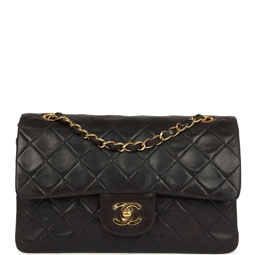 Chanel Vintage Small Classic Flap Black Lambskin Gold Hardware