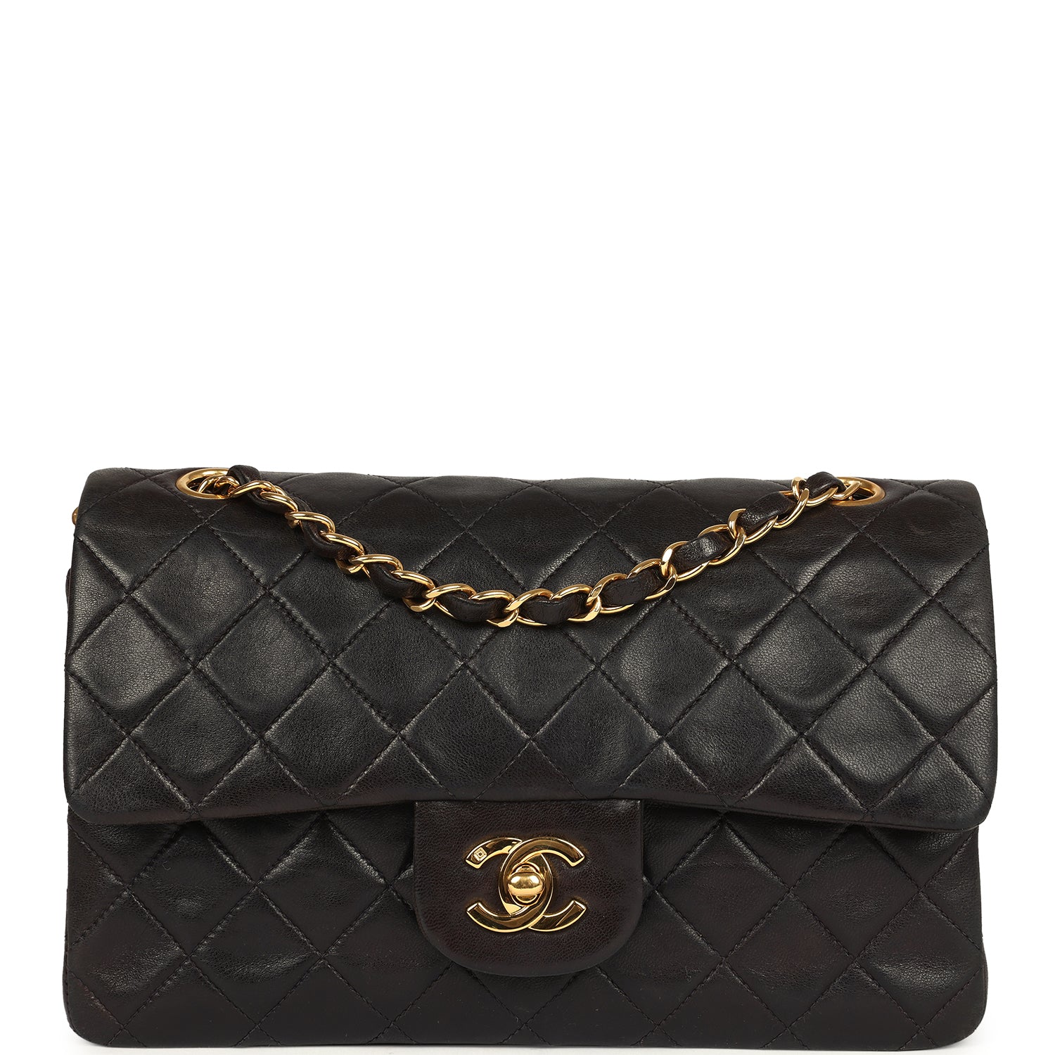 Chanel Vintage Small Classic Flap Black Lambskin Gold Hardware