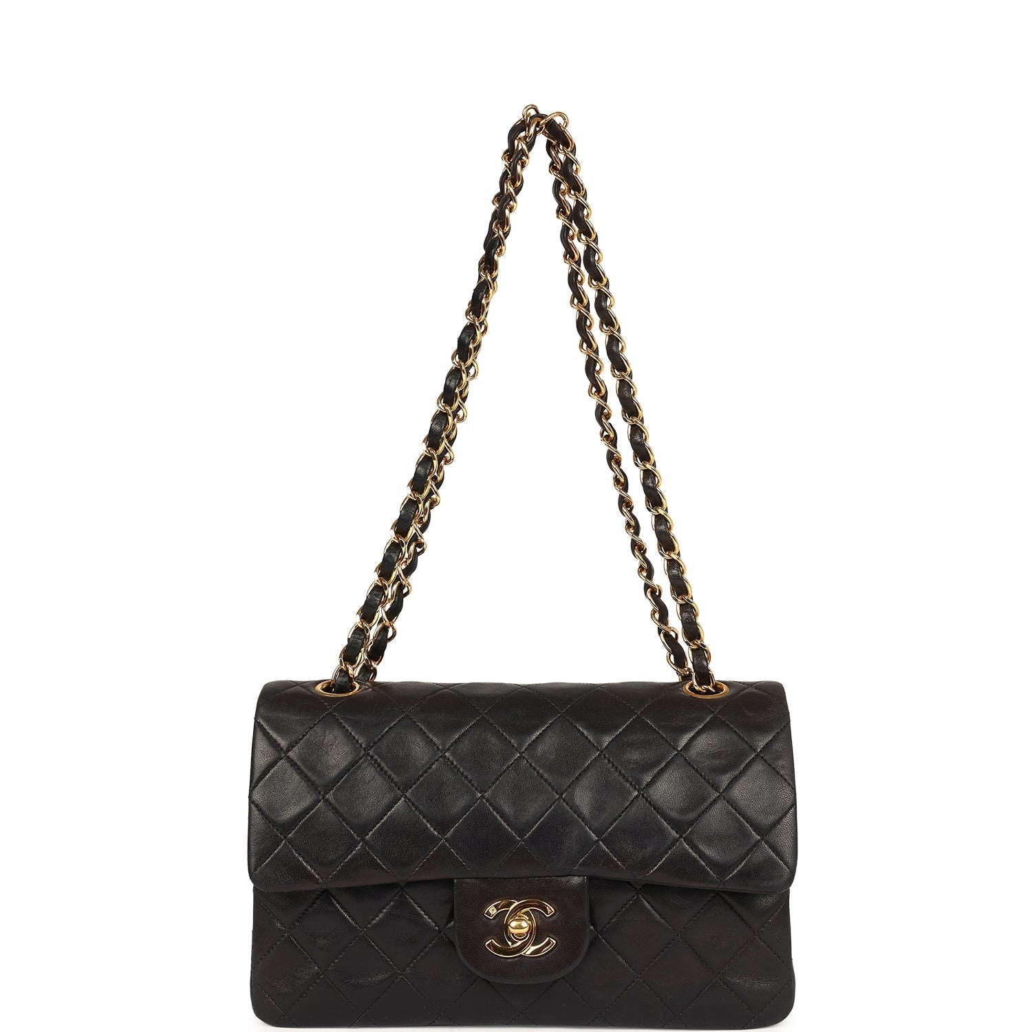 Chanel Vintage Small Classic Flap Black Lambskin Gold Hardware