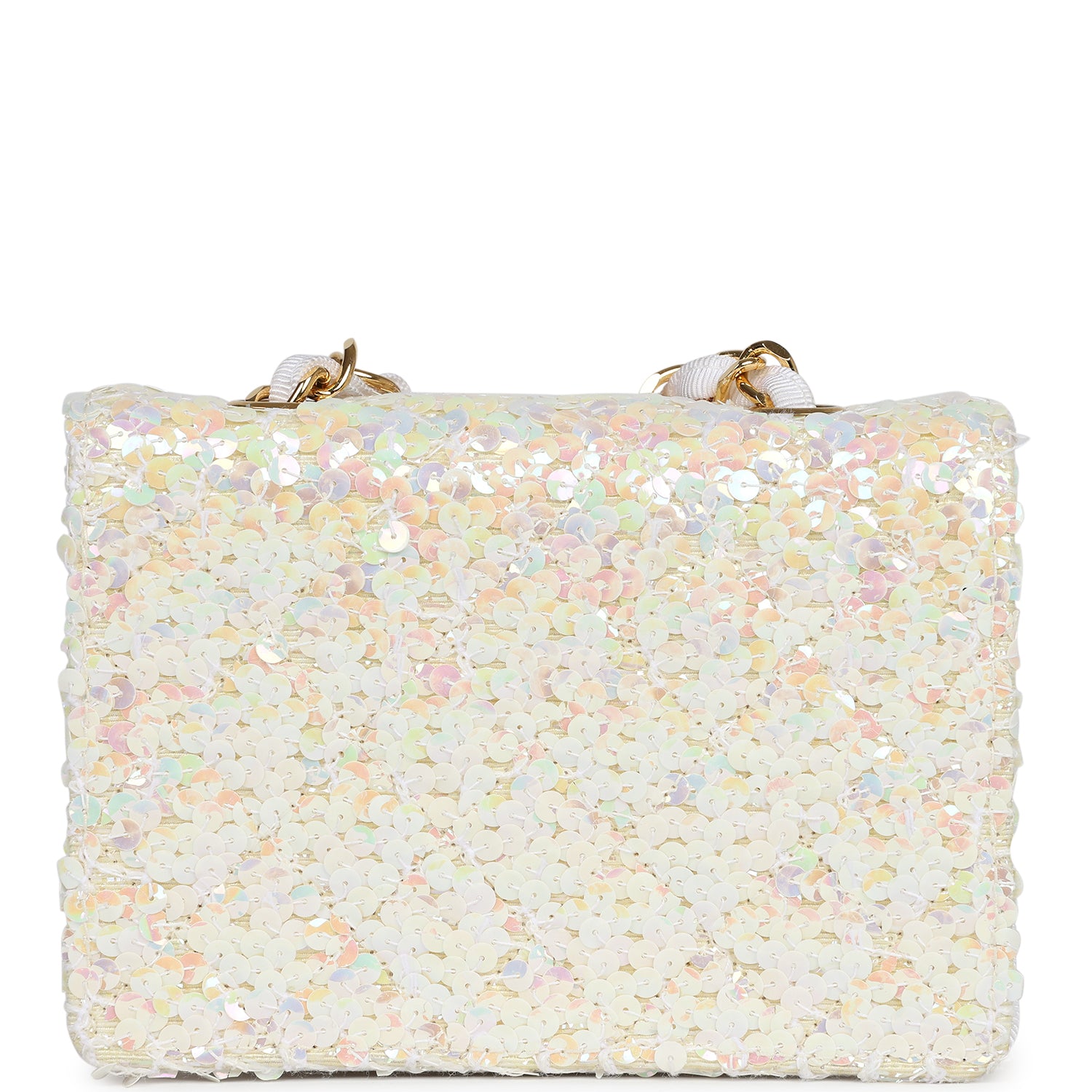 Chanel Vintage Micro Half Flap Iridescent Ivory Sequin Gold Hardware