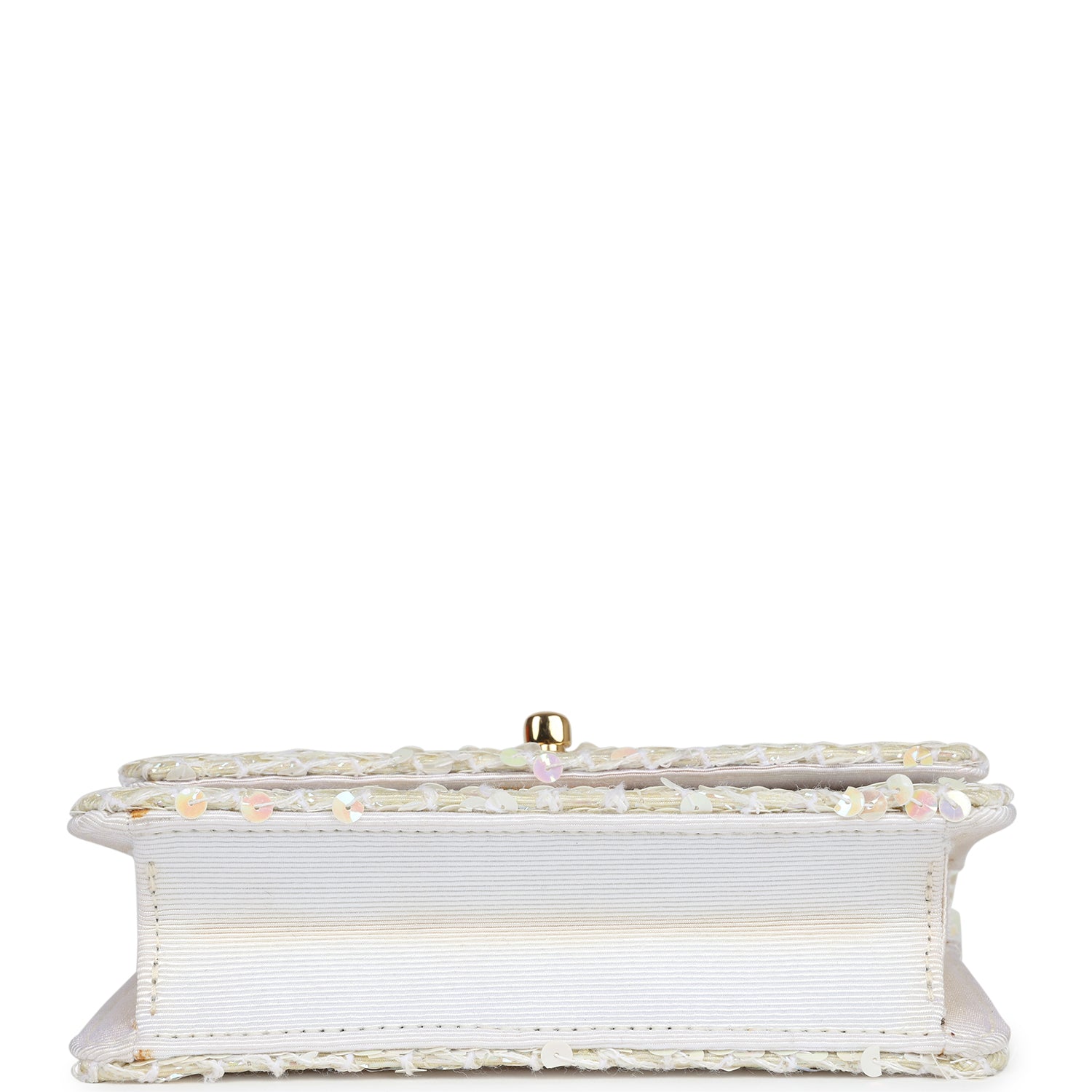 Chanel Vintage Micro Half Flap Iridescent Ivory Sequin Gold Hardware