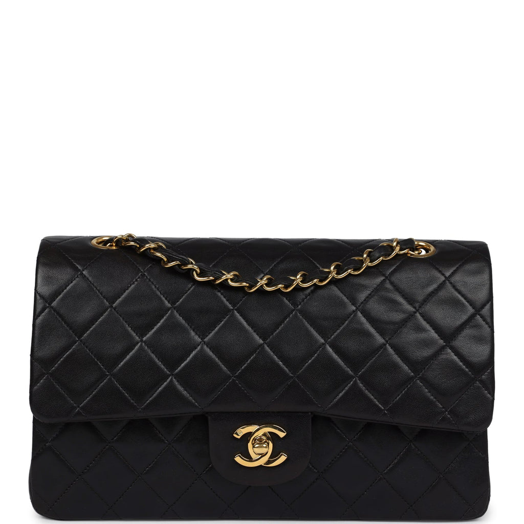 Chanel Vintage Medium Classic Double Flap Black Lambskin Gold Hardware