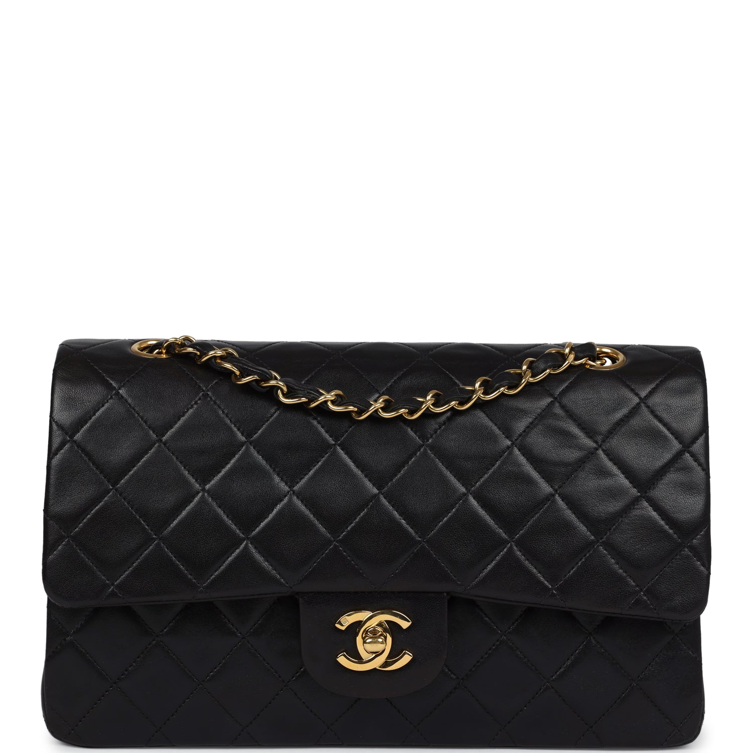 Chanel Vintage Medium Classic Double Flap Black Lambskin Gold Hardware