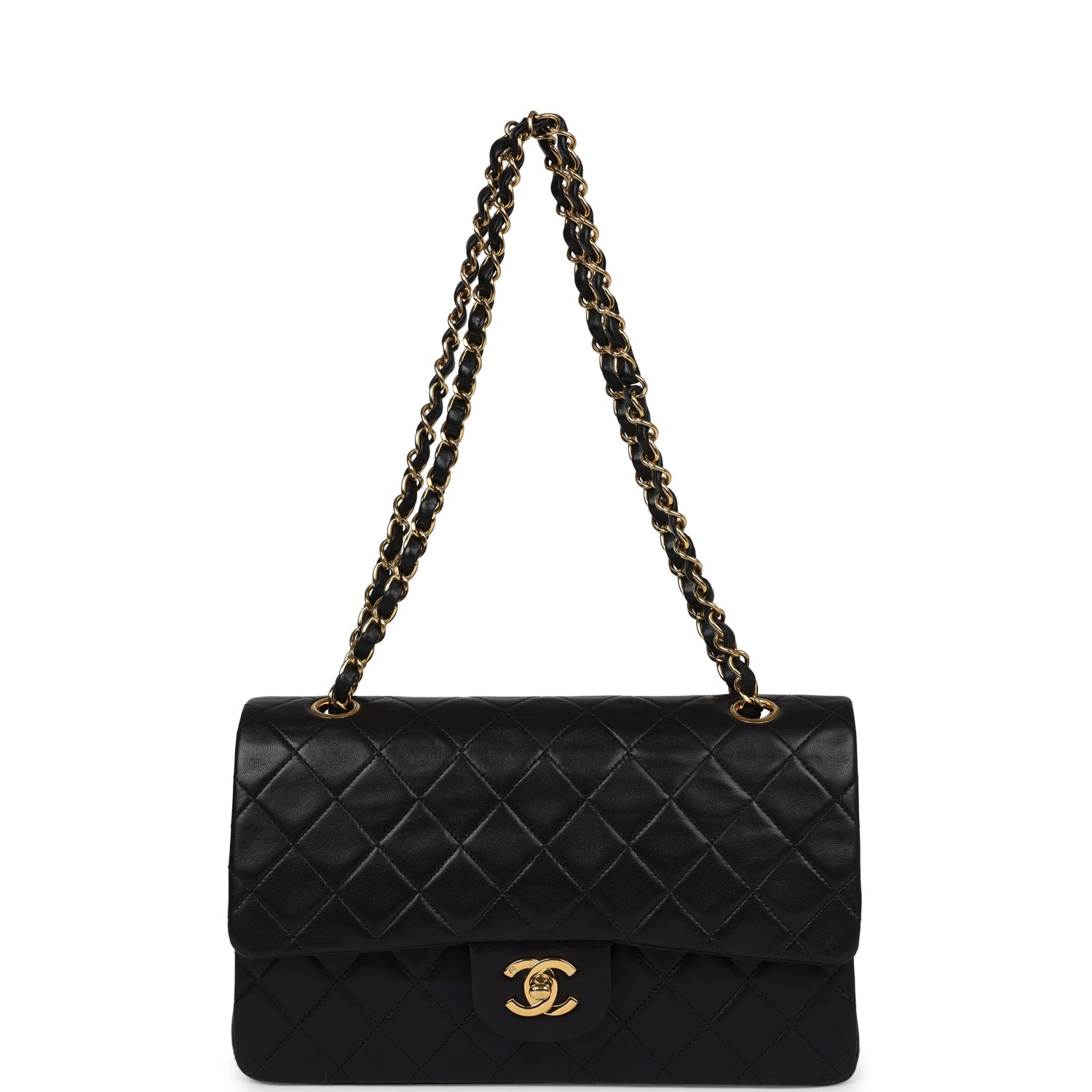 Chanel Vintage Medium Classic Double Flap Black Lambskin Gold Hardware