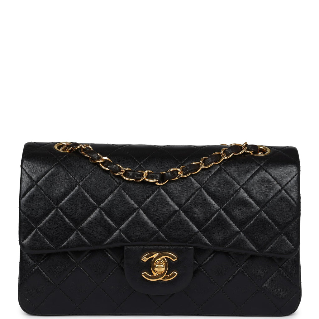 Chanel Vintage Small Classic Double Flap Black Lambskin Gold Hardware
