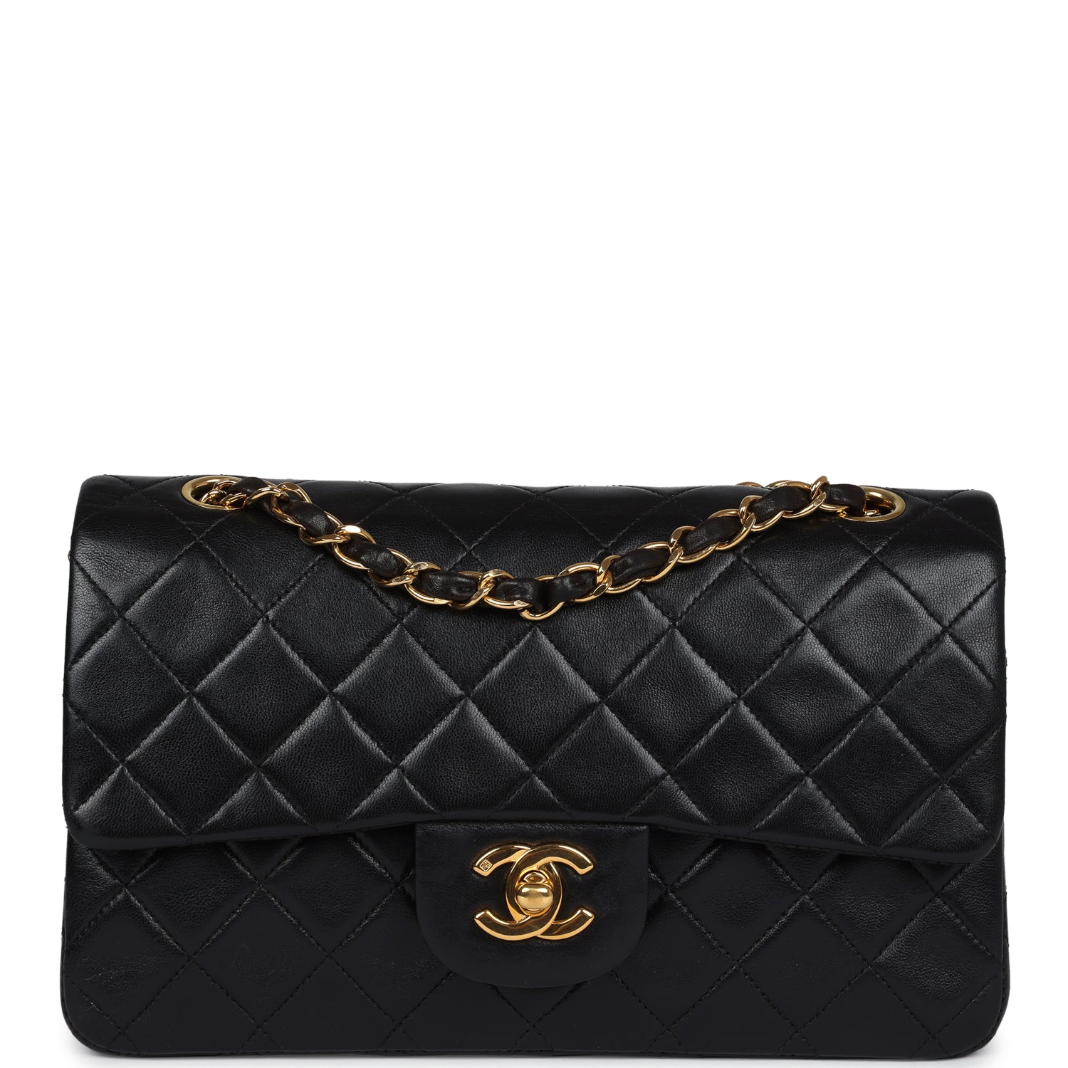 Chanel Vintage Small Classic Double Flap Black Lambskin Gold Hardware