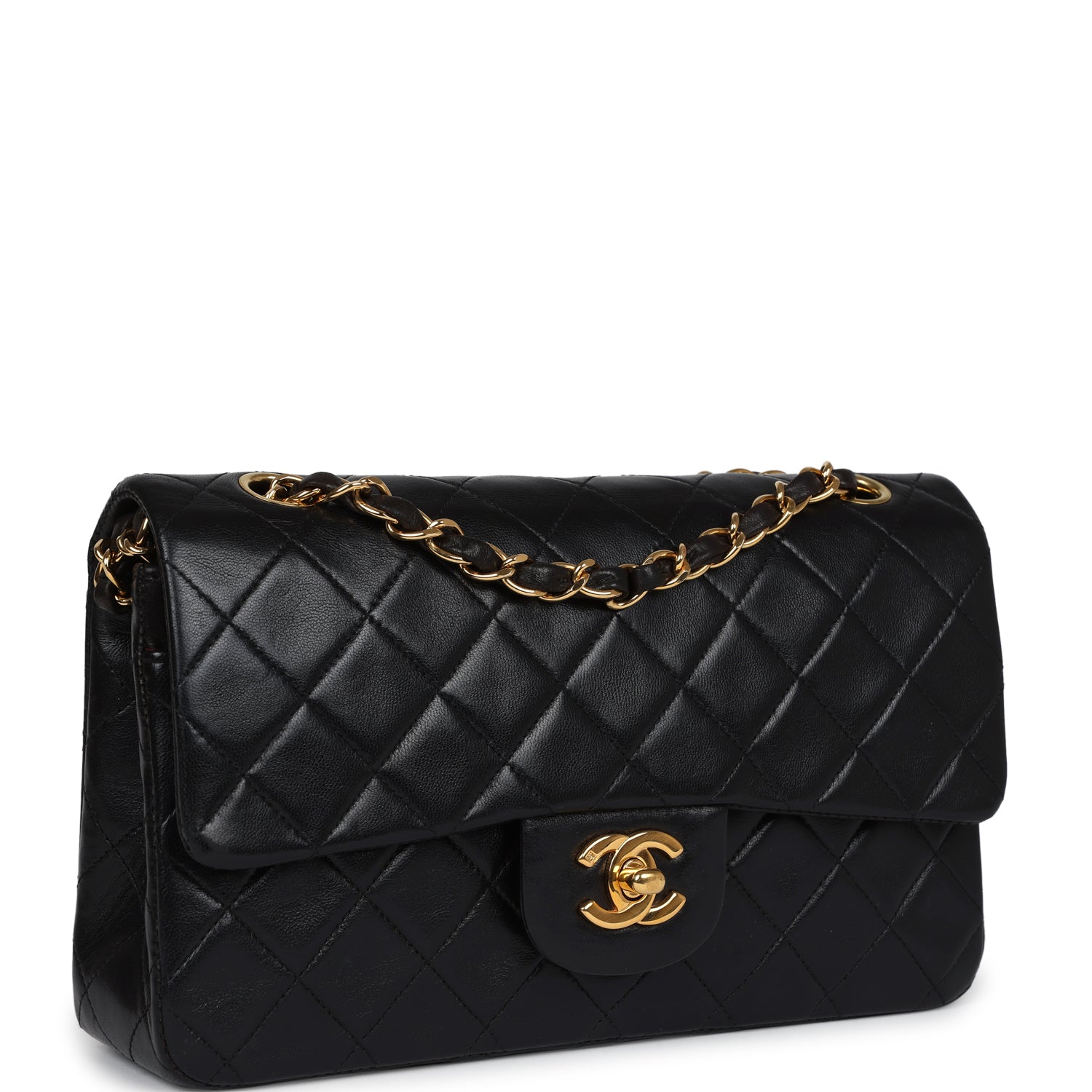 Chanel Vintage Small Classic Double Flap Black Lambskin Gold Hardware