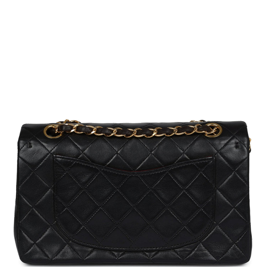 Chanel Vintage Small Classic Double Flap Black Lambskin Gold Hardware