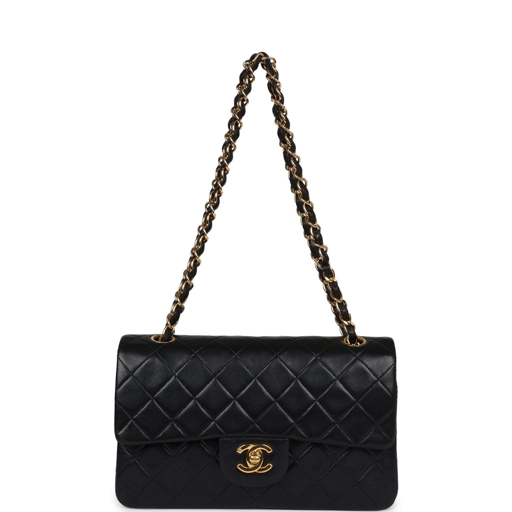 Chanel Vintage Small Classic Double Flap Black Lambskin Gold Hardware