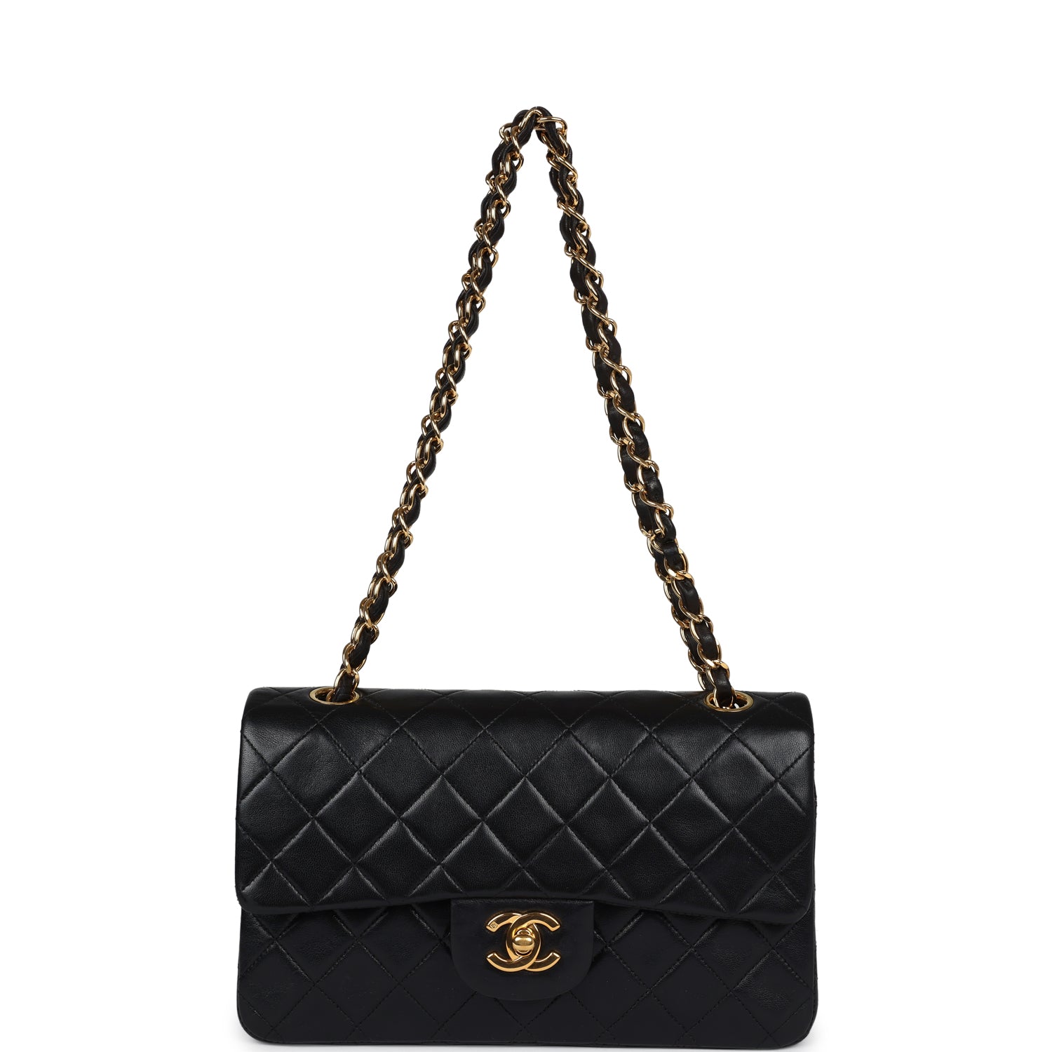 Chanel Vintage Small Classic Double Flap Black Lambskin Gold Hardware