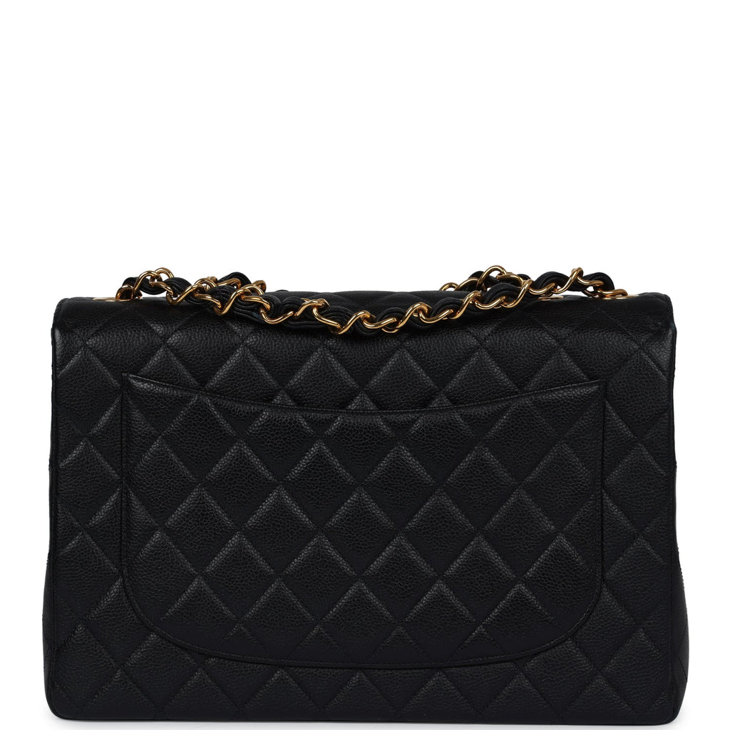 Chanel Vintage Jumbo Single Flap Bag Black Caviar Gold Hardware