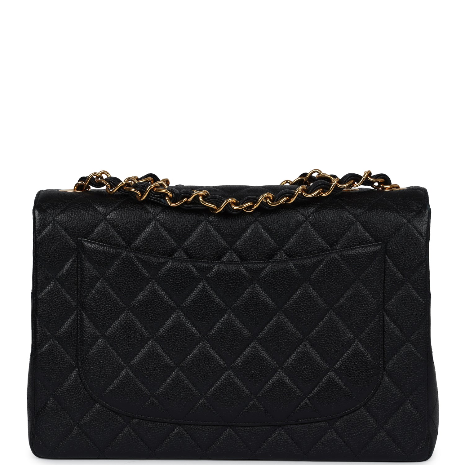 Chanel Vintage Jumbo Single Flap Bag Black Caviar Gold Hardware