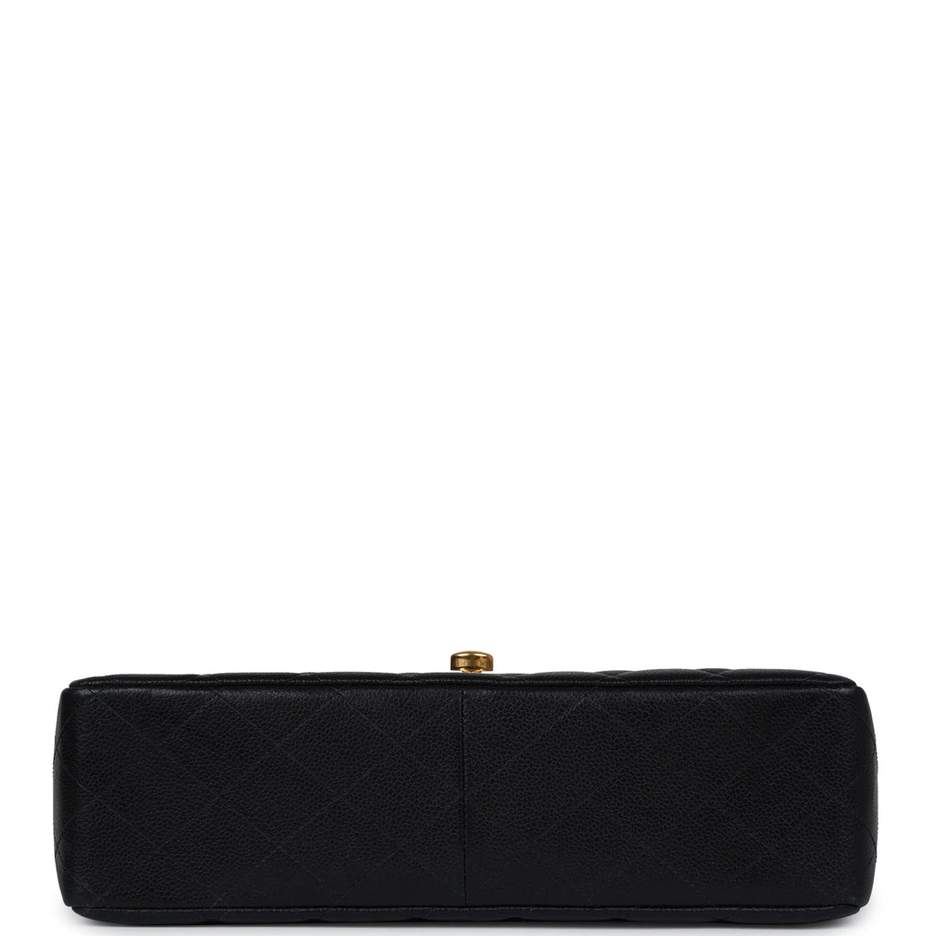 Chanel Vintage Jumbo Single Flap Bag Black Caviar Gold Hardware