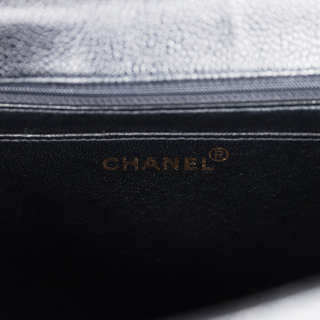Chanel Vintage Jumbo Single Flap Bag Black Caviar Gold Hardware