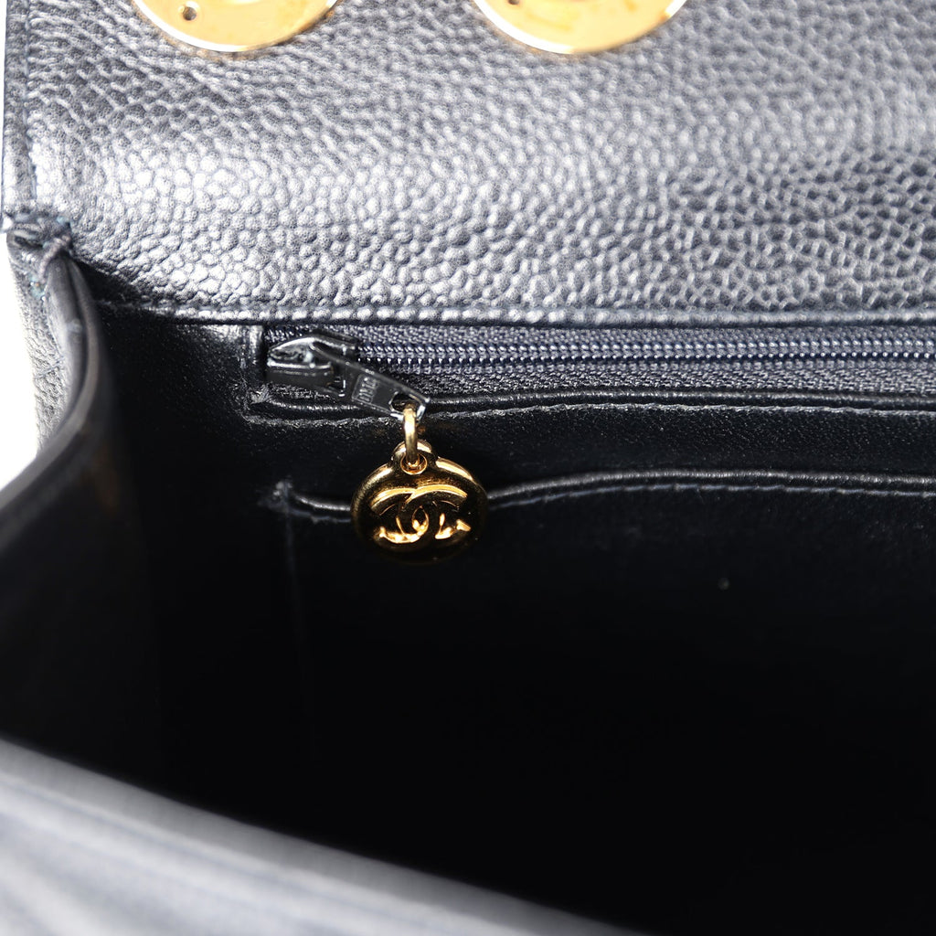 Chanel Vintage Jumbo Single Flap Bag Black Caviar Gold Hardware