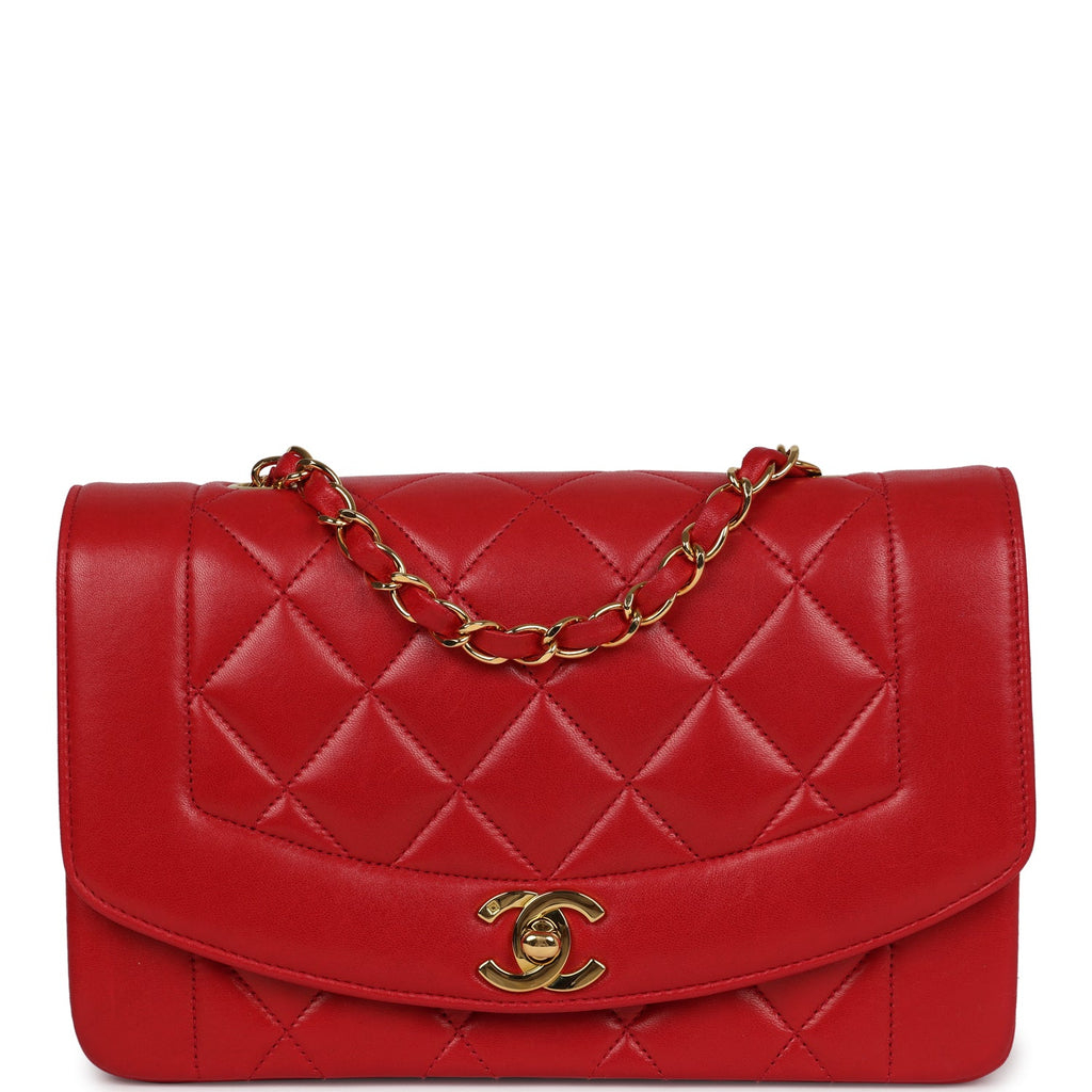 Chanel Vintage Small Diana Flap Bag Red Lambskin Gold Hardware