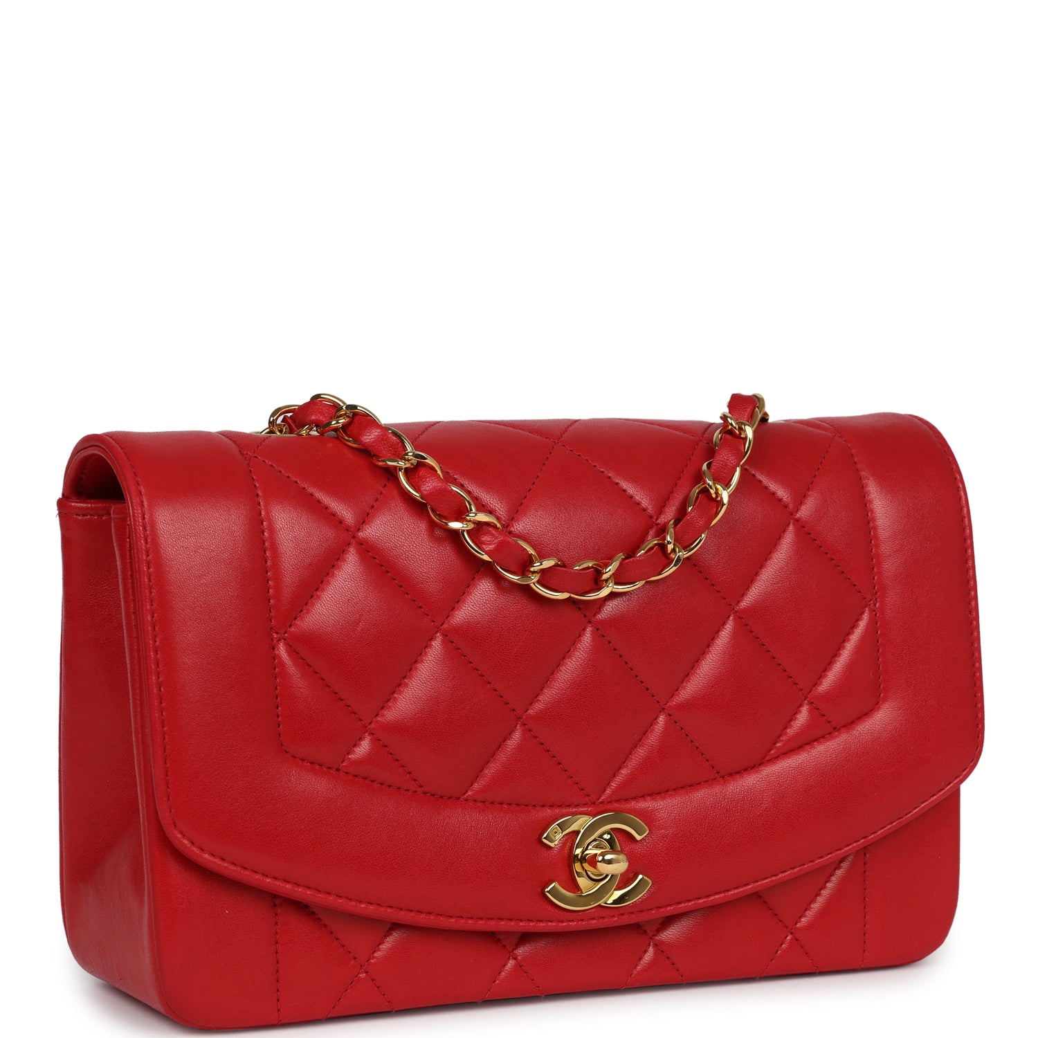 Chanel Vintage Small Diana Flap Bag Red Lambskin Gold Hardware