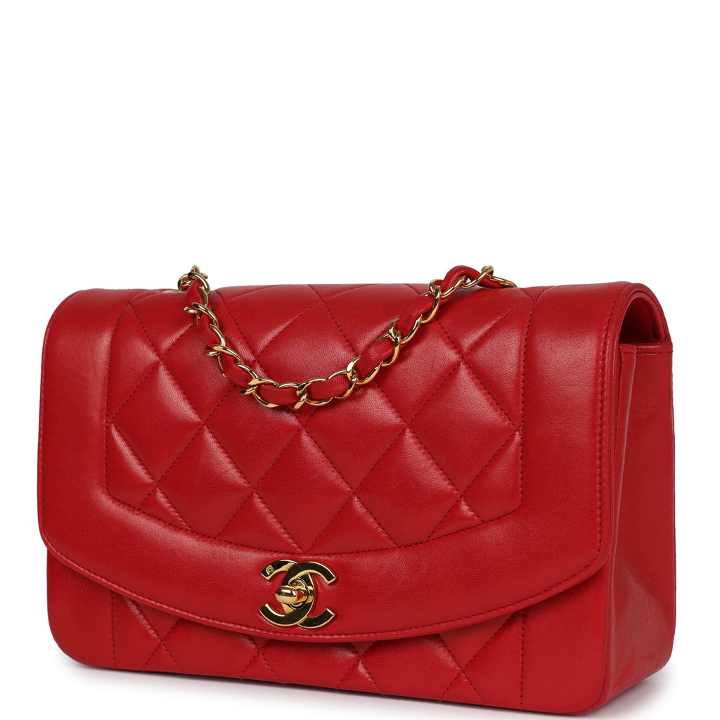 Chanel Vintage Small Diana Flap Bag Red Lambskin Gold Hardware