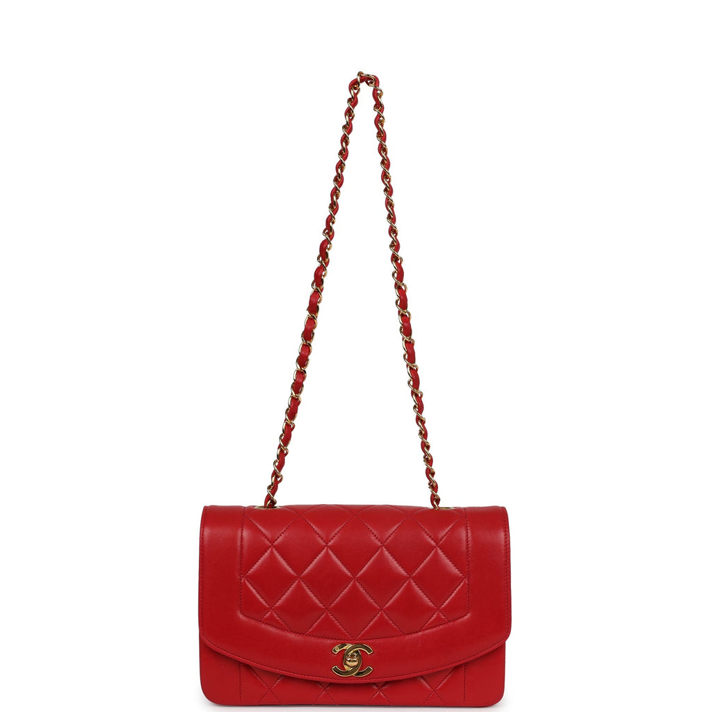 Chanel Vintage Small Diana Flap Bag Red Lambskin Gold Hardware