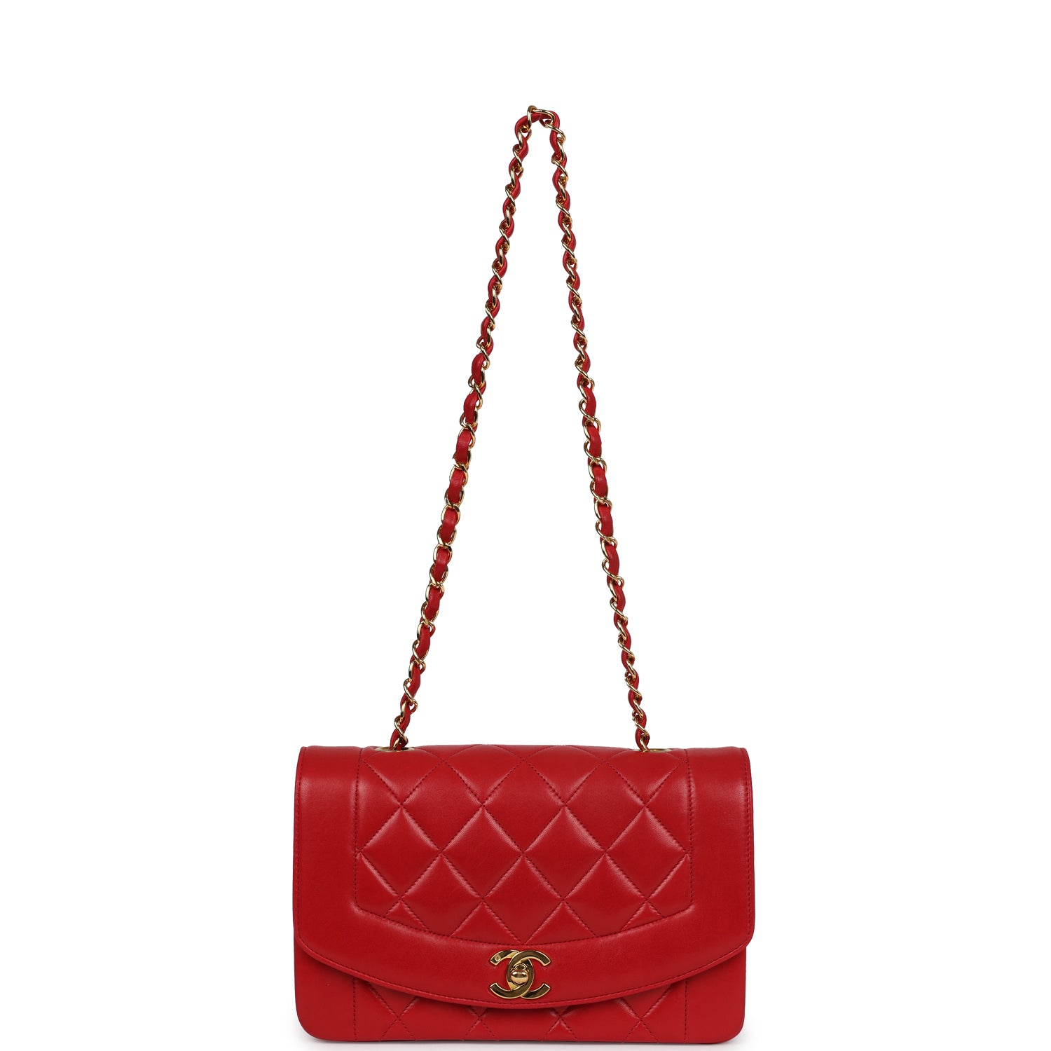 Chanel Vintage Small Diana Flap Bag Red Lambskin Gold Hardware
