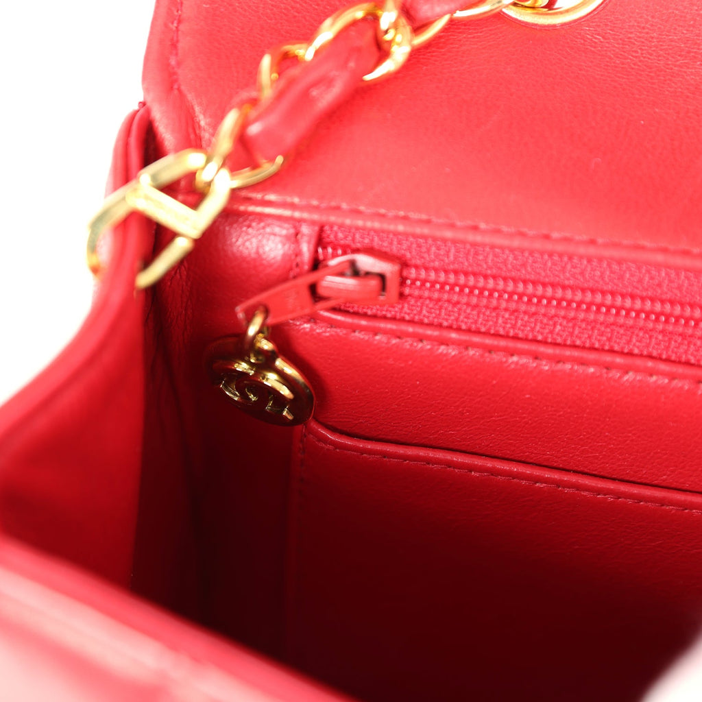 Chanel Vintage Small Diana Flap Bag Red Lambskin Gold Hardware