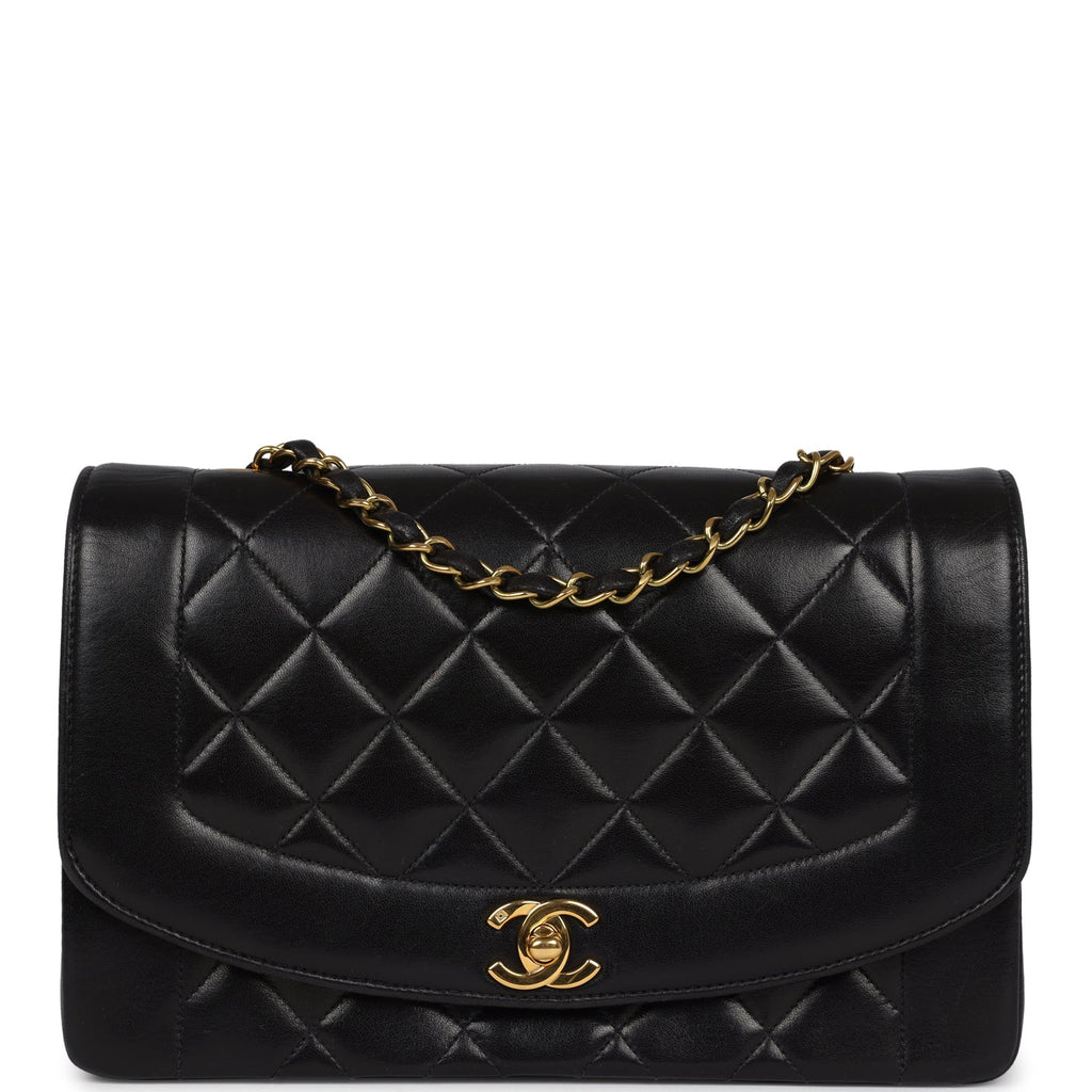 Chanel Vintage Small Diana Flap Bag Black Lambskin Gold Hardware