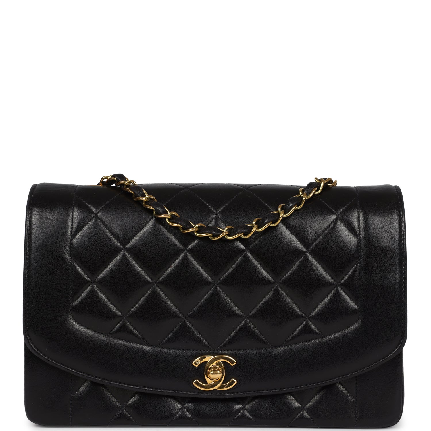 Chanel Vintage Small Diana Flap Bag Black Lambskin Gold Hardware