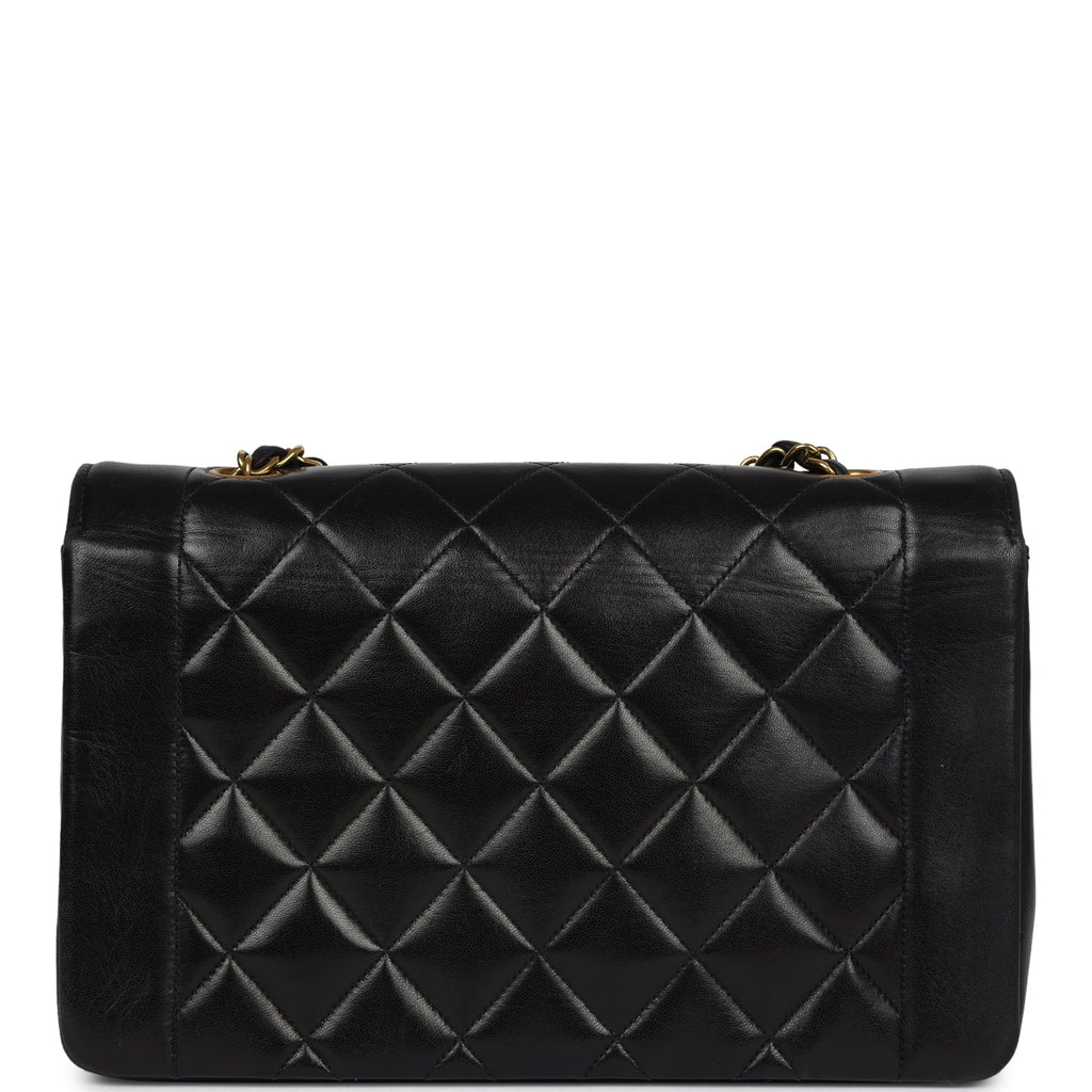 Chanel Vintage Small Diana Flap Bag Black Lambskin Gold Hardware