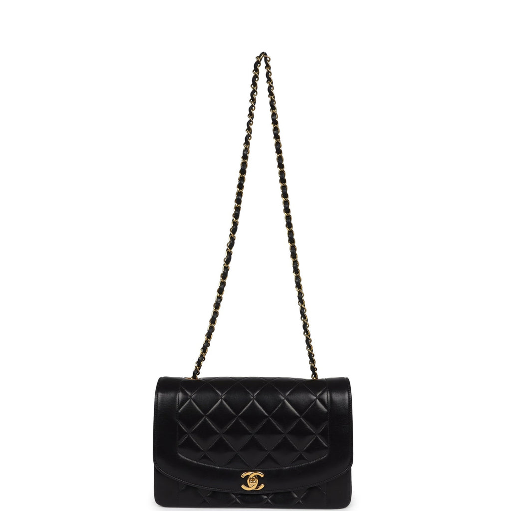 Chanel Vintage Small Diana Flap Bag Black Lambskin Gold Hardware