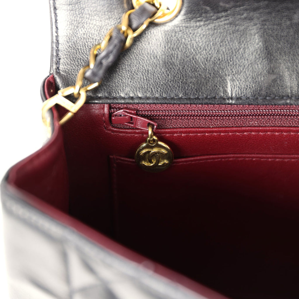 Chanel Vintage Small Diana Flap Bag Black Lambskin Gold Hardware