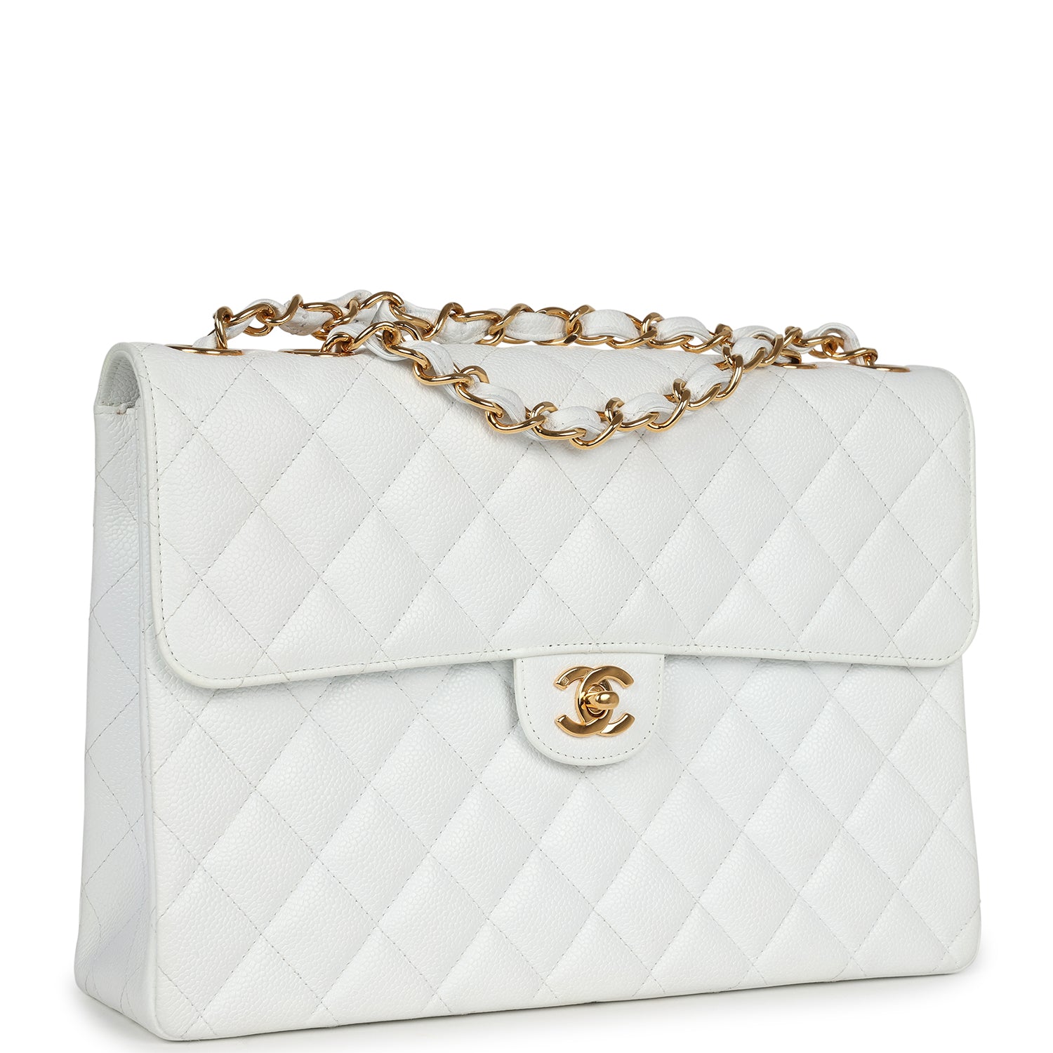 Chanel Vintage Jumbo Single Flap Bag White Caviar Gold Hardware