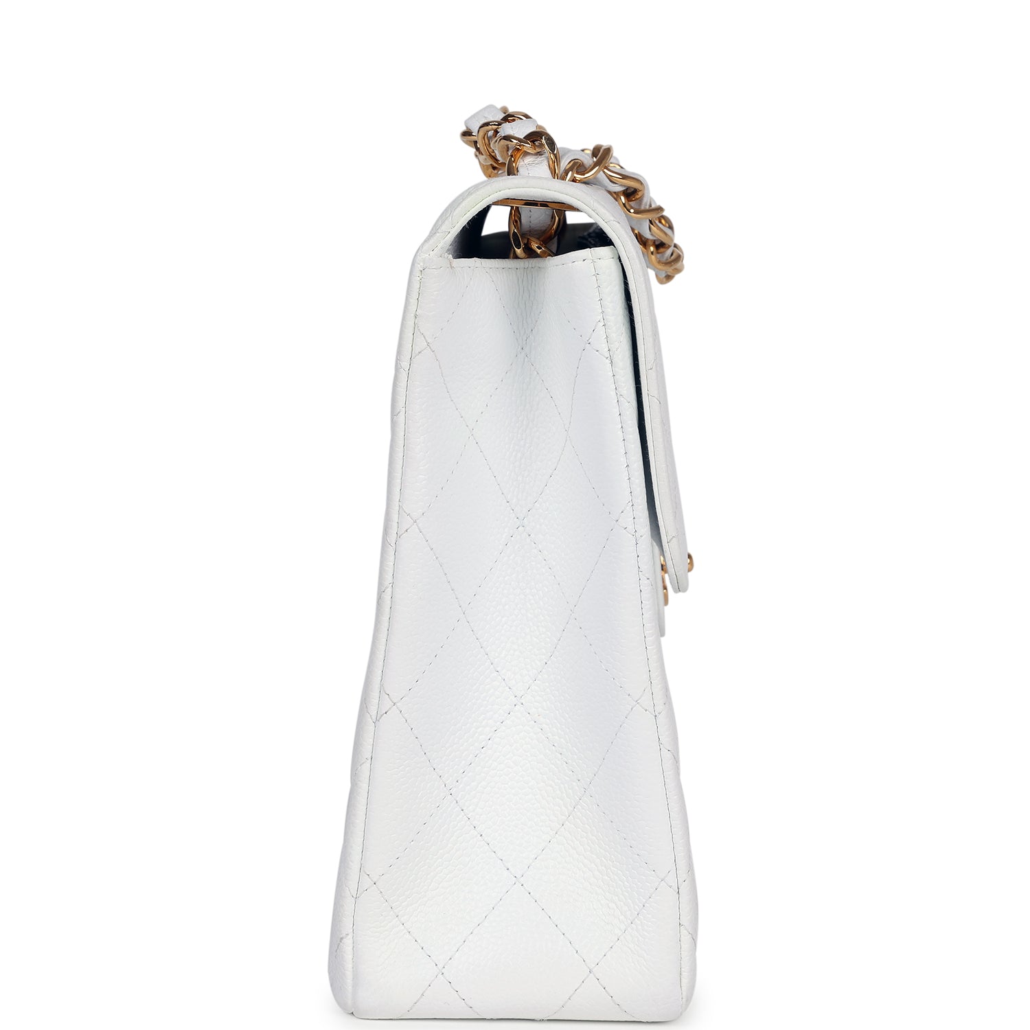 Chanel Vintage Jumbo Single Flap Bag White Caviar Gold Hardware