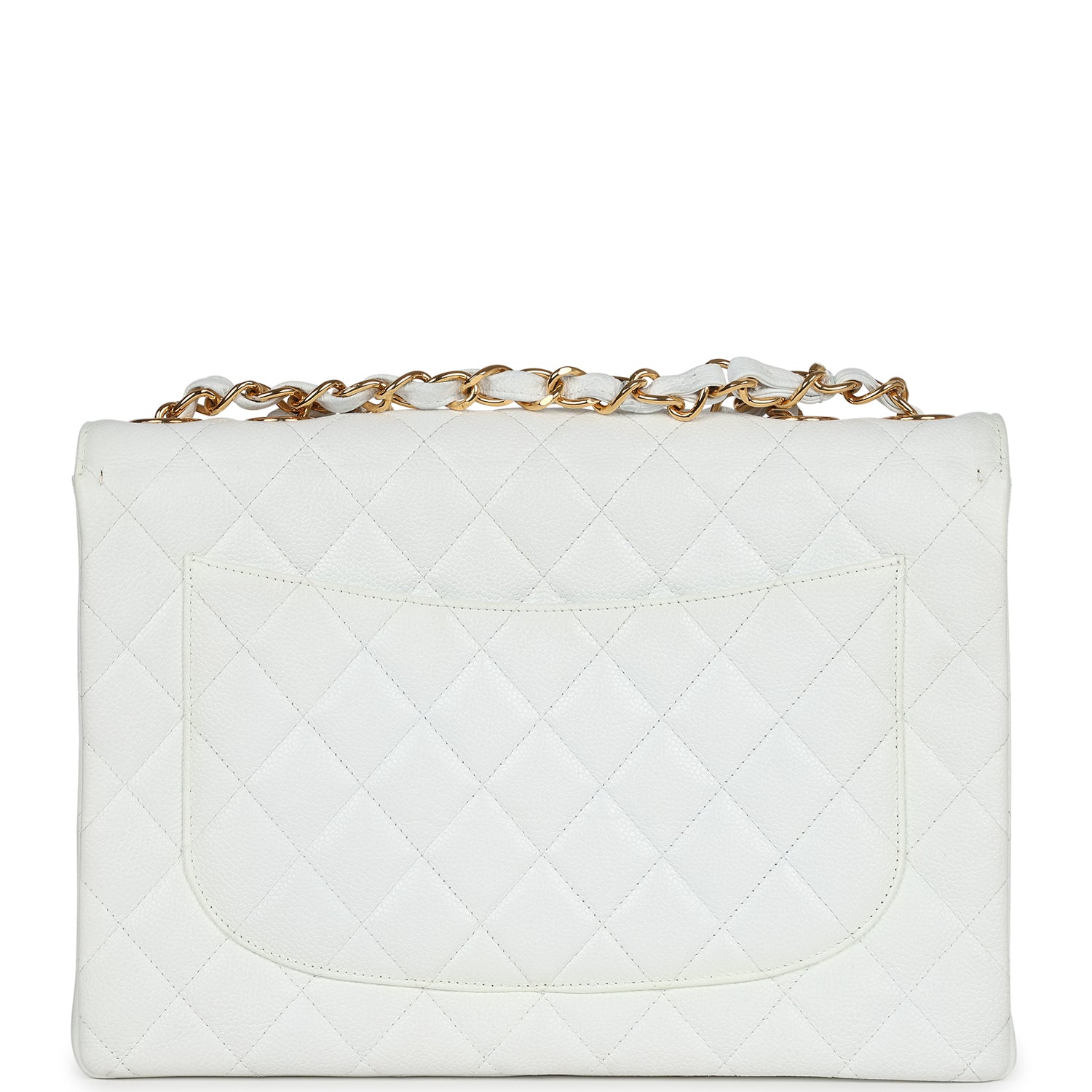 Chanel Vintage Jumbo Single Flap Bag White Caviar Gold Hardware